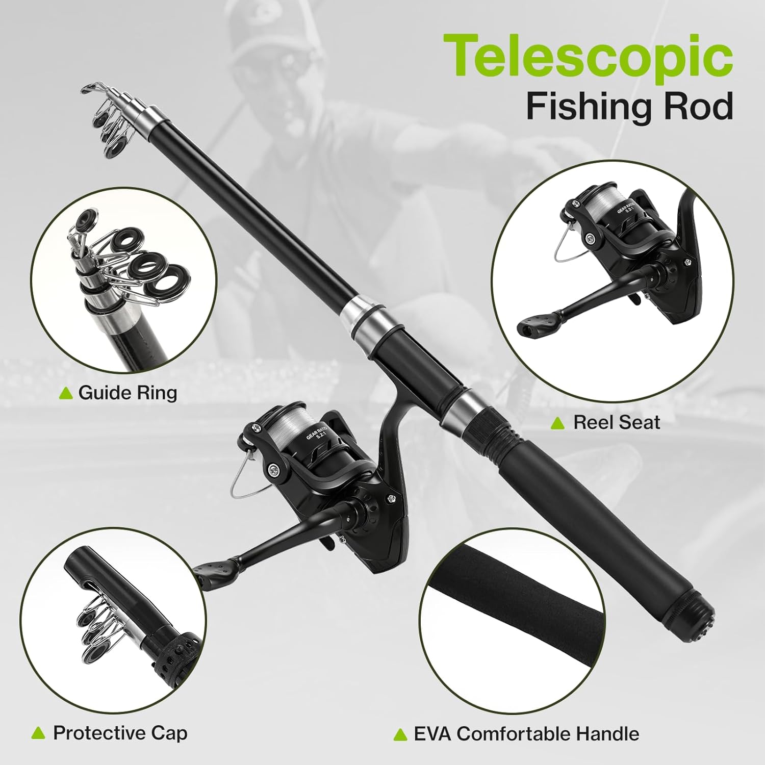 Lomffy Canna da Pesca e Mulinello Combo Set, 1.8M Kit di Esche da Pesca e Borsa con Rete Set Combinato Canna da Pesca Telescopica e Mulinello con Linea Borsa da Trasporto per Acqua Dolce Acqua Salata