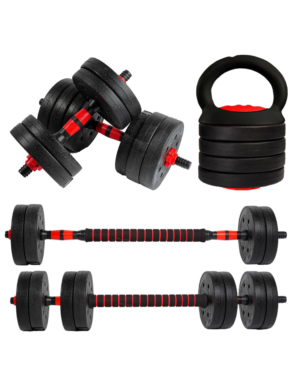 unycos - Manubri Regolabili con Dischi 10-40 kg【E-Book con 50 Esercizi】Coppia di Pesi con Barra di Collegamento Antiscivolo per Allenamento, Palestra in Casa, Fitness (Red/Orange Transformer)
