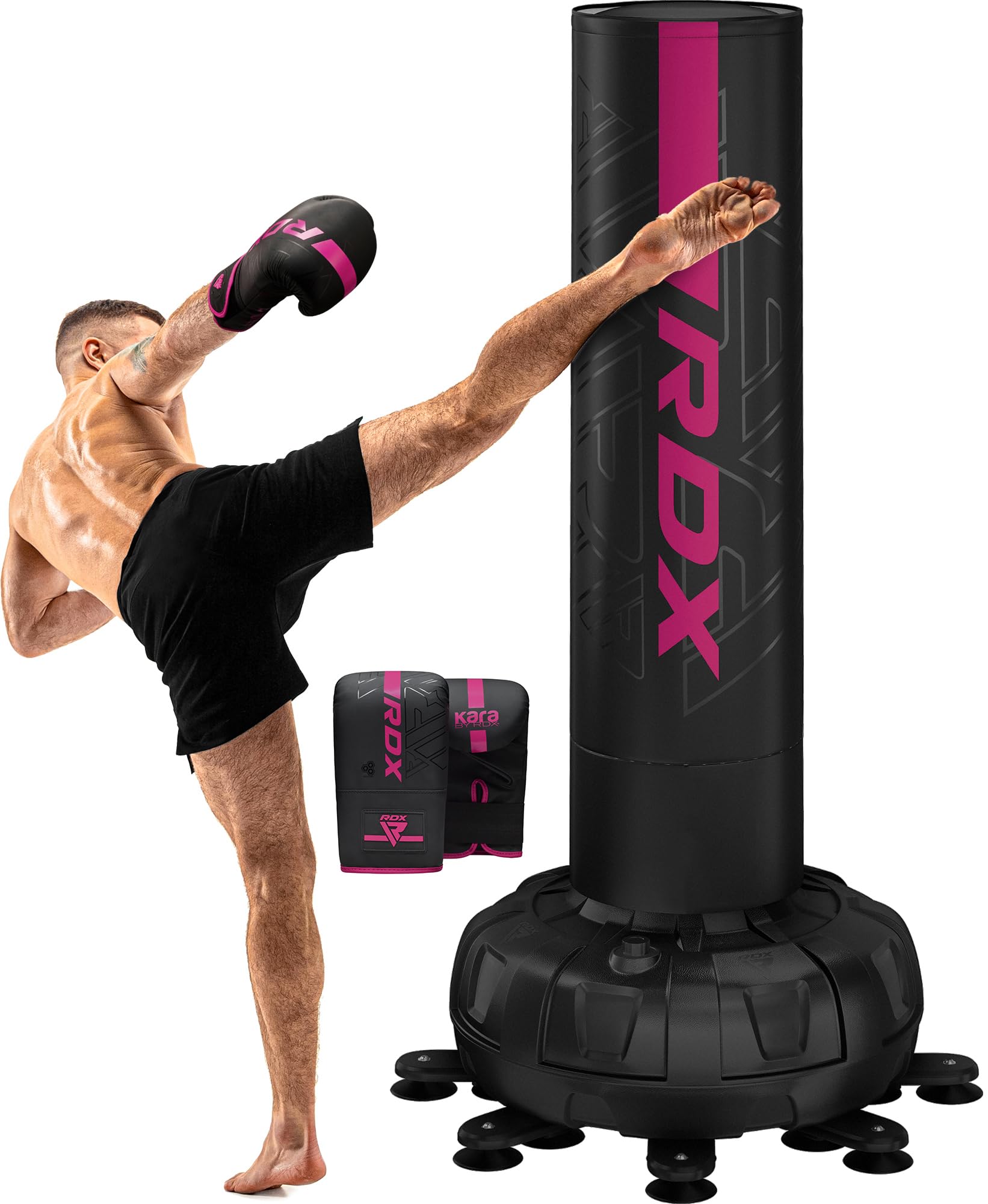 RDX Sacco da Boxe Terra, XXL 150KG 6FT Pesante Pieno KARA Sacco con Guantoni e Base, Maya Hide Pelle Piedistallo Adulti Free Standing Bag, MMA Arti Marziali Pugilato Muay Thai Kick Boxing