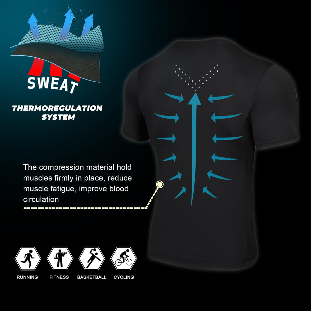 AMZSPORT Maglietta a Compressione da Uomo, a Maniche Corte, Funzionale, Cool Dry, per Allenamento e Corsa