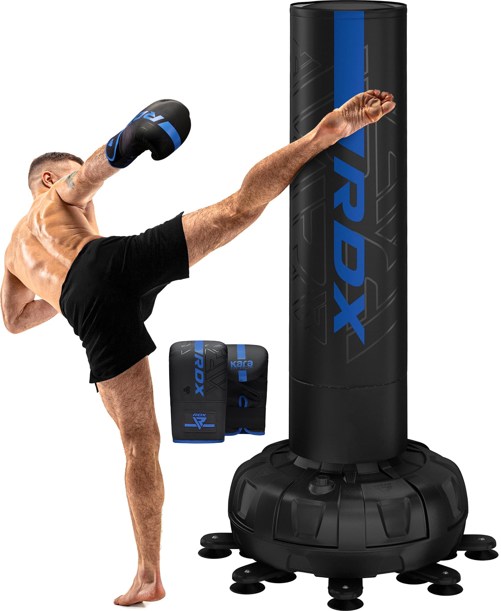 RDX Sacco da Boxe Terra, XXL 150KG 6FT Pesante Pieno KARA Sacco con Guantoni e Base, Maya Hide Pelle Piedistallo Adulti Free Standing Bag, MMA Arti Marziali Pugilato Muay Thai Kick Boxing