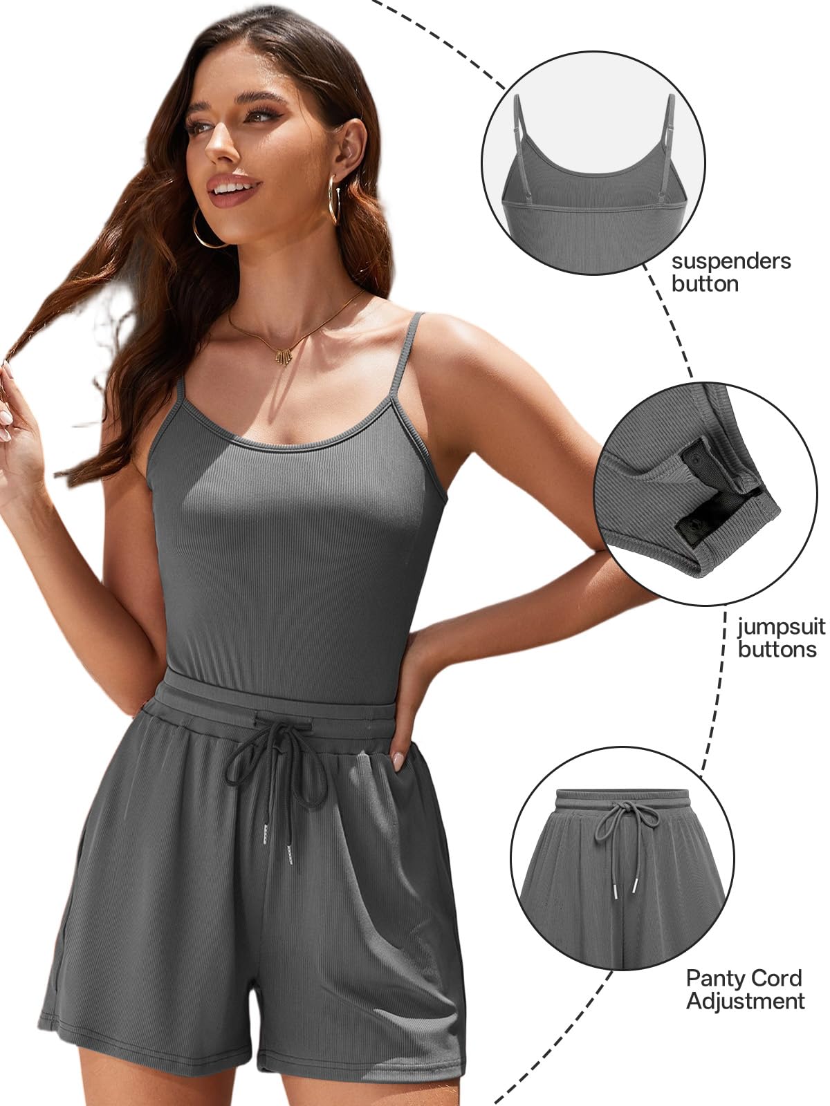 Rayson Completo da Donna Estivo 2 Pezzi Curvy Eleganti Tuta Completa Corta Donna con Spalline Sottili Body Tops e Pantaloncini Set per Running Yoga Sportivo