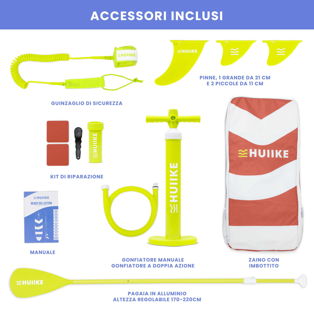 HUIIKE Tavola Sup Gonfiabile Adulti con Accessori Inclusi, Pagaia, Pinne, Pompa. Stand Up Paddle Board con Grande Stabilità e Resistenza. 305 x 84 x 15 cm, Carico Massimo 130 kg