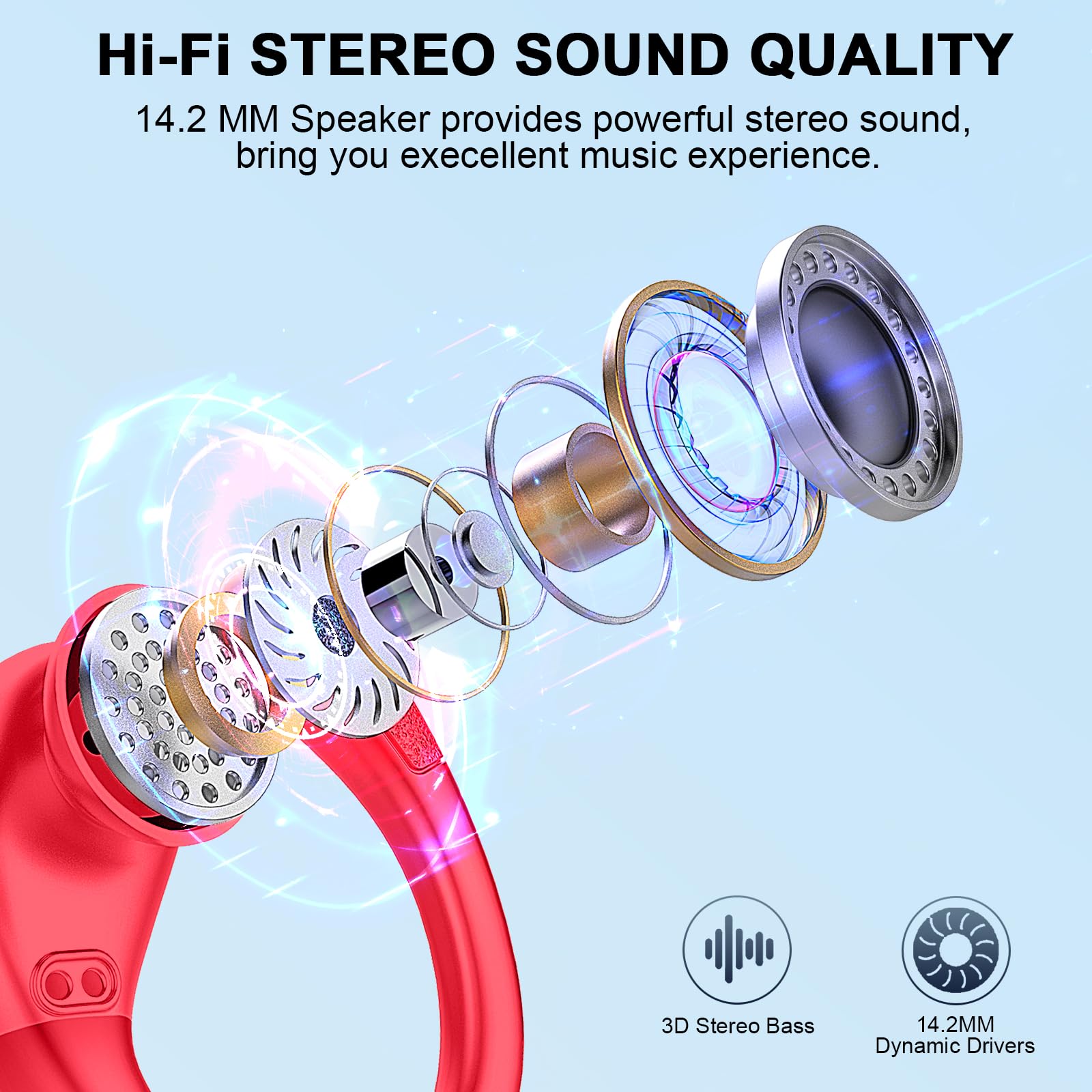 Cuffie Bluetooth 5.4 Sport, Auricolari Bluetooth 75 Ore HiFi Stereo,Cuffie Wireless Impermeabili IPX8,4 ENC Cancellazione Rumore Mic,Con Display a LED, Headphones Per Corsa e Sport Estremi, USB-C
