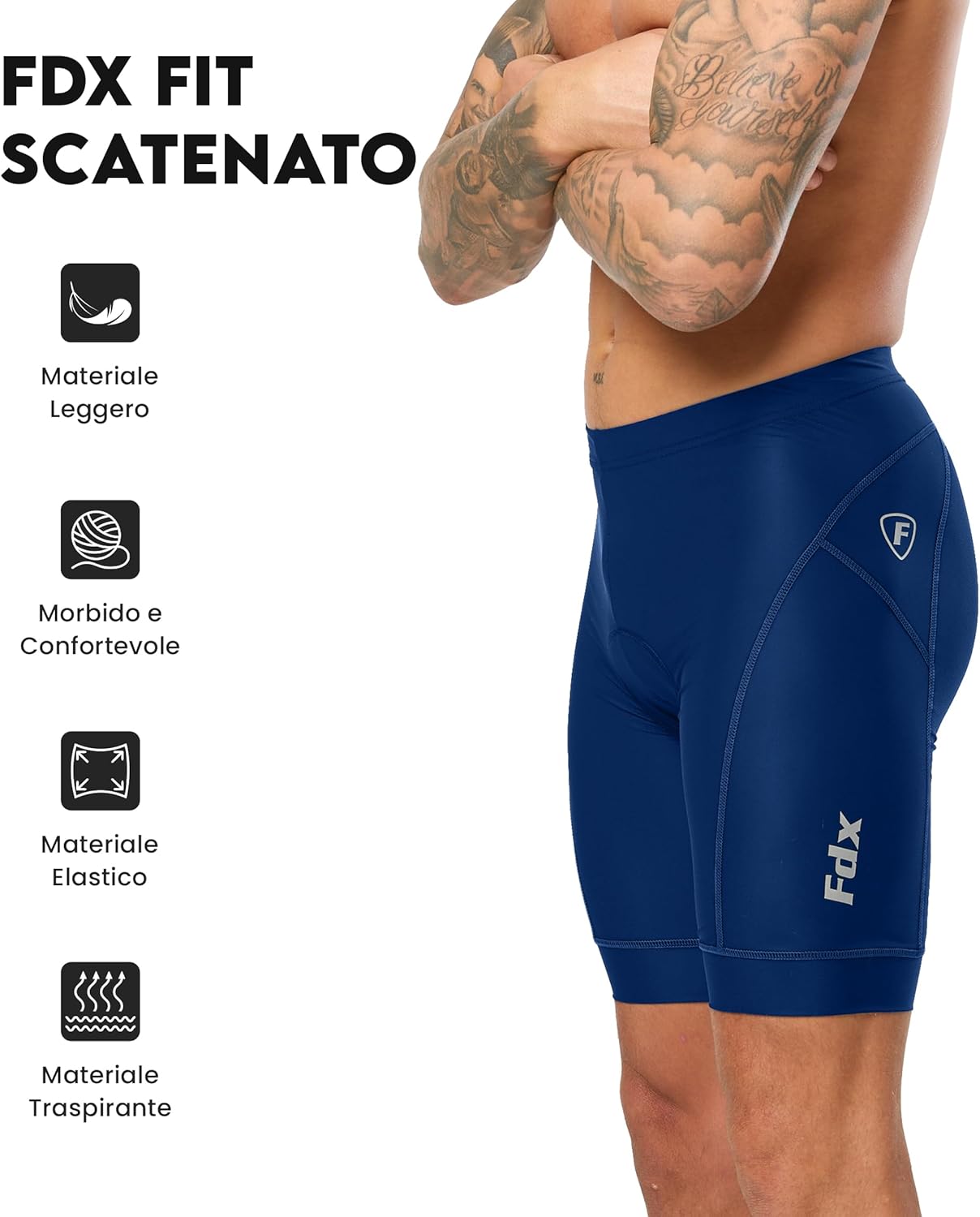 FDX Pantaloncini Ciclismo Uomo Imbottiti 3D, Intimo MTB Traspirante e Asciugatura Rapida, Antiscivolo, Shorts Bici da