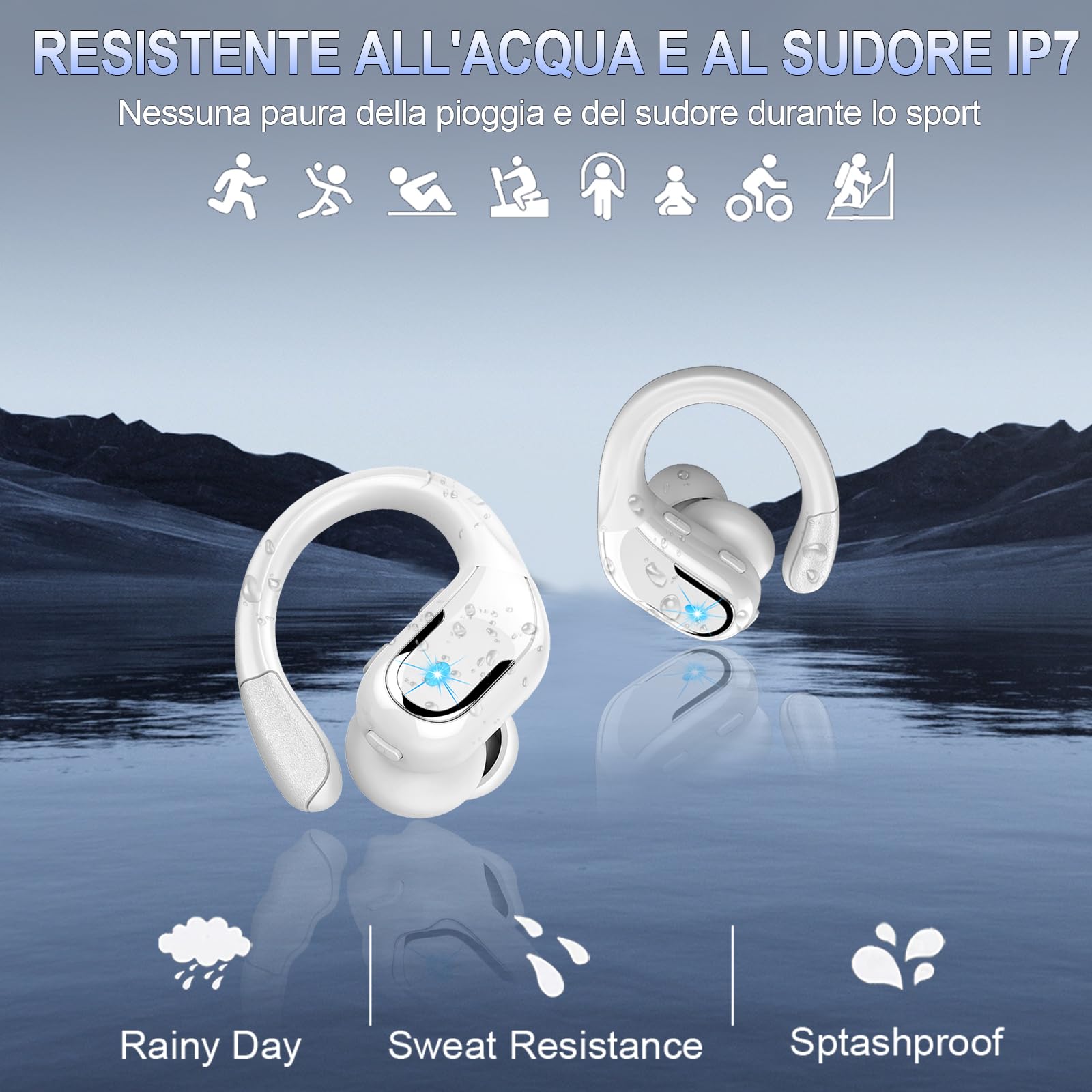 Cuffie Bluetooth 5.4 Sport, Auricolari Bluetooth 75 Ore HiFi Stereo,Cuffie Wireless Impermeabili IPX8,4 ENC Cancellazione Rumore Mic,Con Display a LED, Headphones Per Corsa e Sport Estremi, USB-C