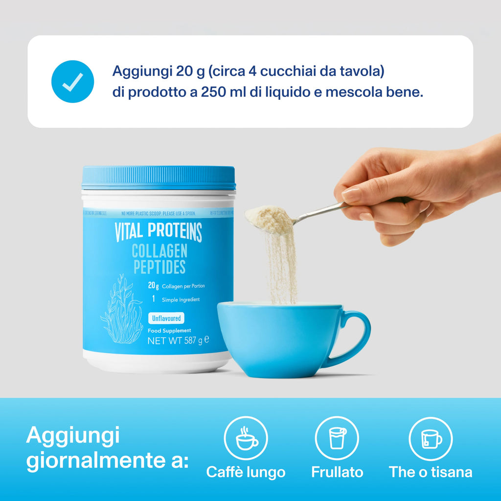 Vital Proteins Collagen Peptides Cacao, integratore collagene idrolizzato in polvere, Gusto Cacao, per pelle, capelli e unghie, 20g di peptidi di collagene bovino per porzione, 297g