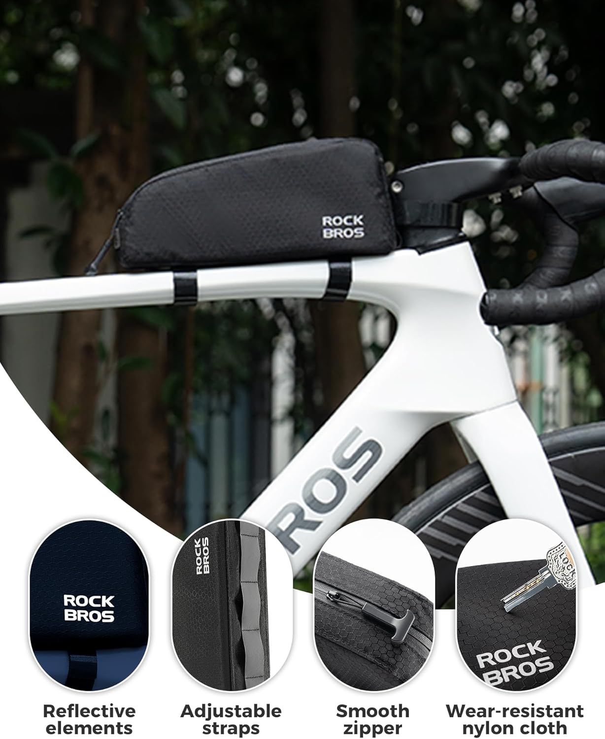ROCKBROS - Borsa per telaio della bicicletta, impermeabile, 0,9 l, stretta, per riporre telaio, e-bike, ghiaia, strada, MTB, nero