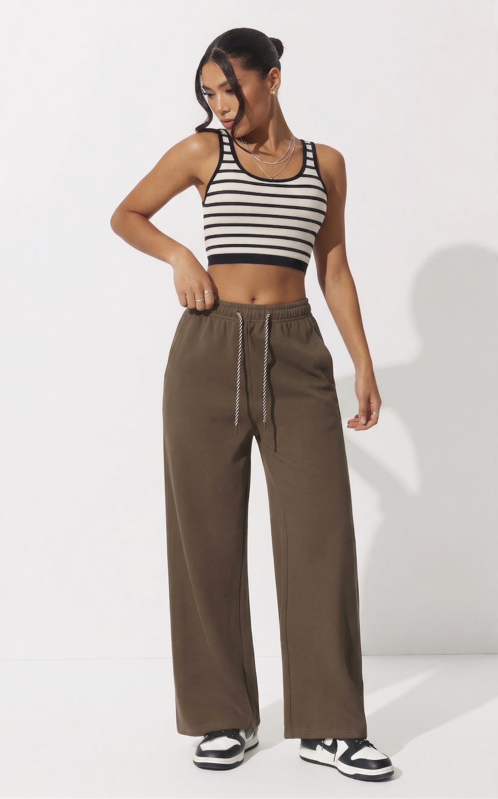 Pantaloni Tuta Donna Larghi Vita Alta con Tasche Pantaloni Sportivi Leggeri e Comodi Jogging Casual Fitness Palestra