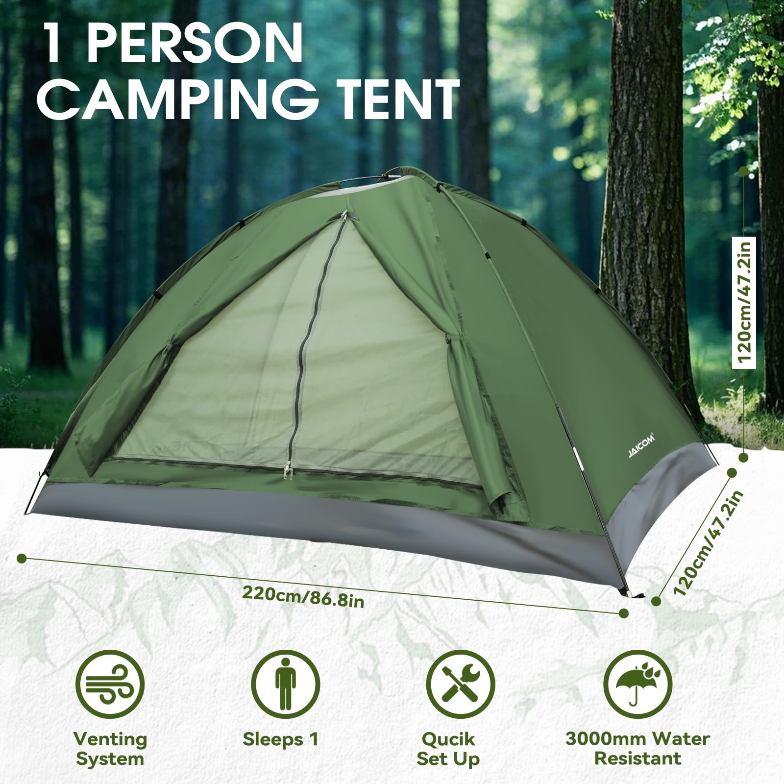 JAICOM Tenda da Campeggio per 1-4 Persone, Ultraleggera Impermeabile Tende igloo Tenda Campeggio per 3-4 Stagioni, Facile da installare, Ideale per Campeggio, Trekking, Spiaggia, Arrampicata