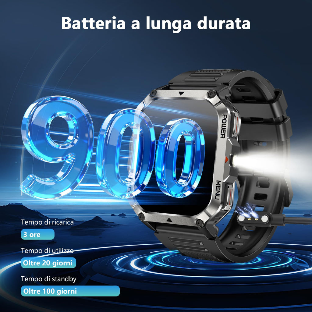 Blackview Smartwatch Uomo, Orologio Intelligente Fitness con Chiamate Bluetooth, 2.01" Militari Smart Watch Tracker 100+ Modalità Sportive/Cardiofrequenzimetro/SpO2/Torcia/Bussola per Android iOS