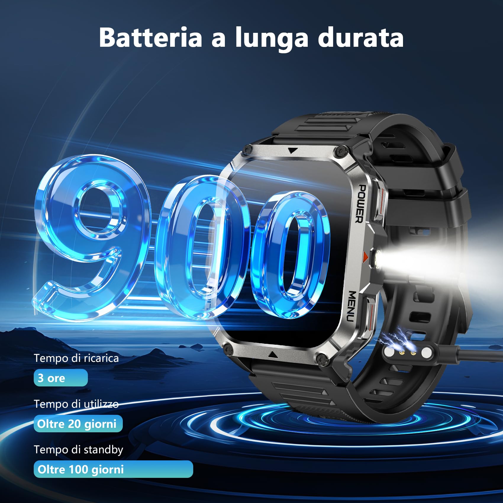 Blackview Smartwatch Uomo, Orologio Intelligente Fitness con Chiamate Bluetooth, 2.01" Militari Smart Watch Tracker 100+ Modalità Sportive/Cardiofrequenzimetro/SpO2/Torcia/Bussola per Android iOS