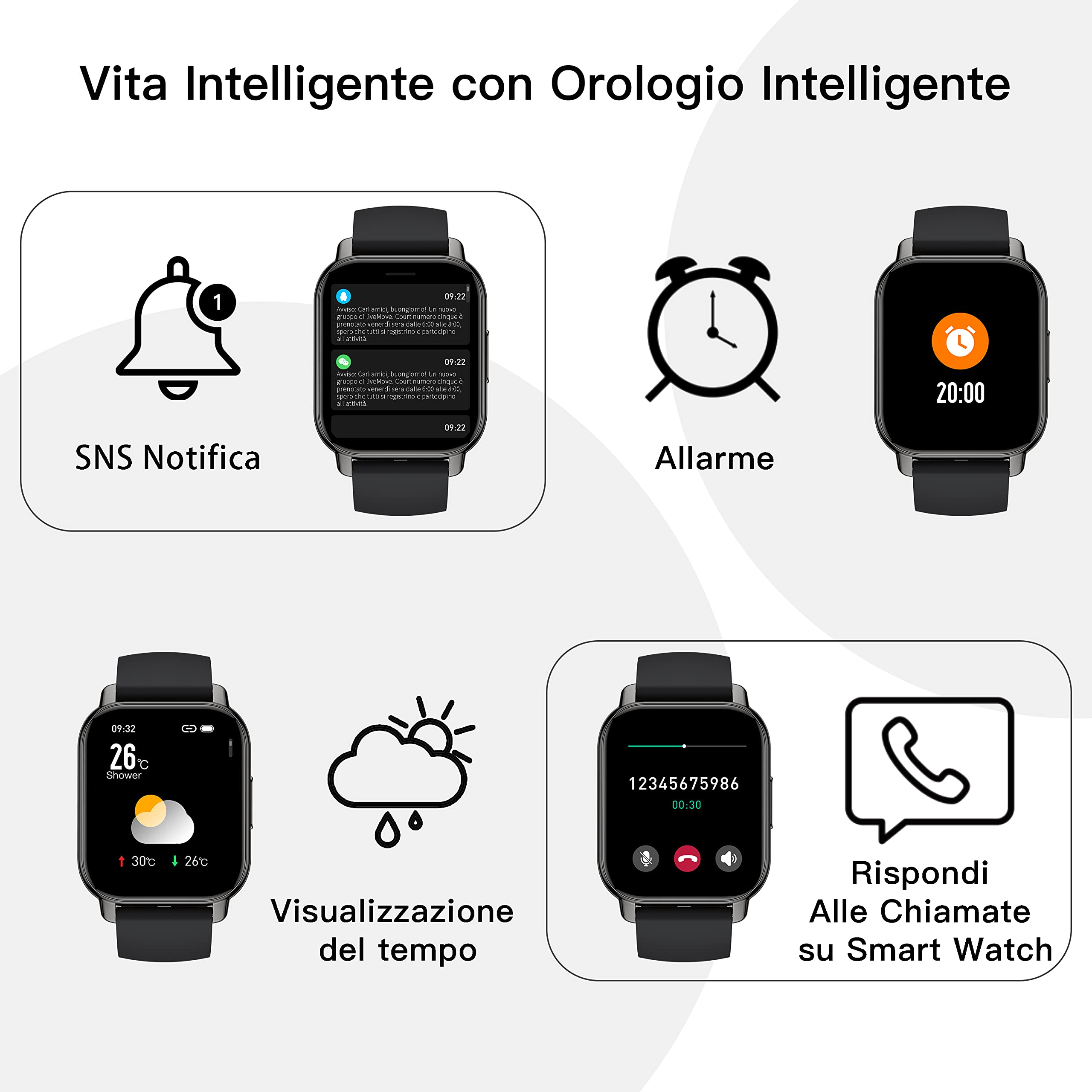 Popglory Smartwatch Uomo Donna Chiamate e Whatsapp, AI Orologio Contapassi 100+ Sports, Assistente, Salute 24/7, Pressione Sanguigna, Cardiofrequenzimetro, SpO2 Sonno, 2 Cinturini per Android iOS