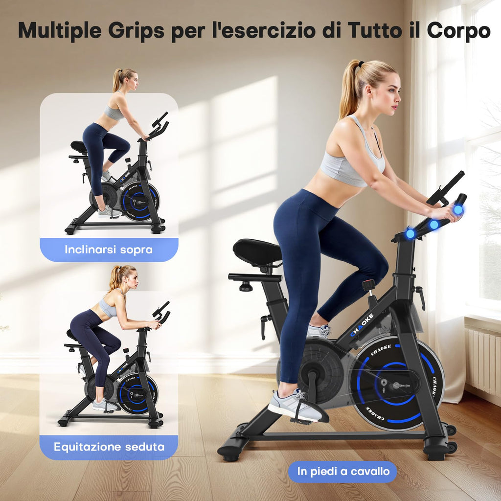 CHAOKE Cyclette da Casa con App, Cyclette per Casa Magnetoresistanza ultra Silenziosa 10dB, con Applicazione, Sedile Morbido e Traspirante e Schermo LCD, Peso Massimo di 150KG Cyclette Professionale