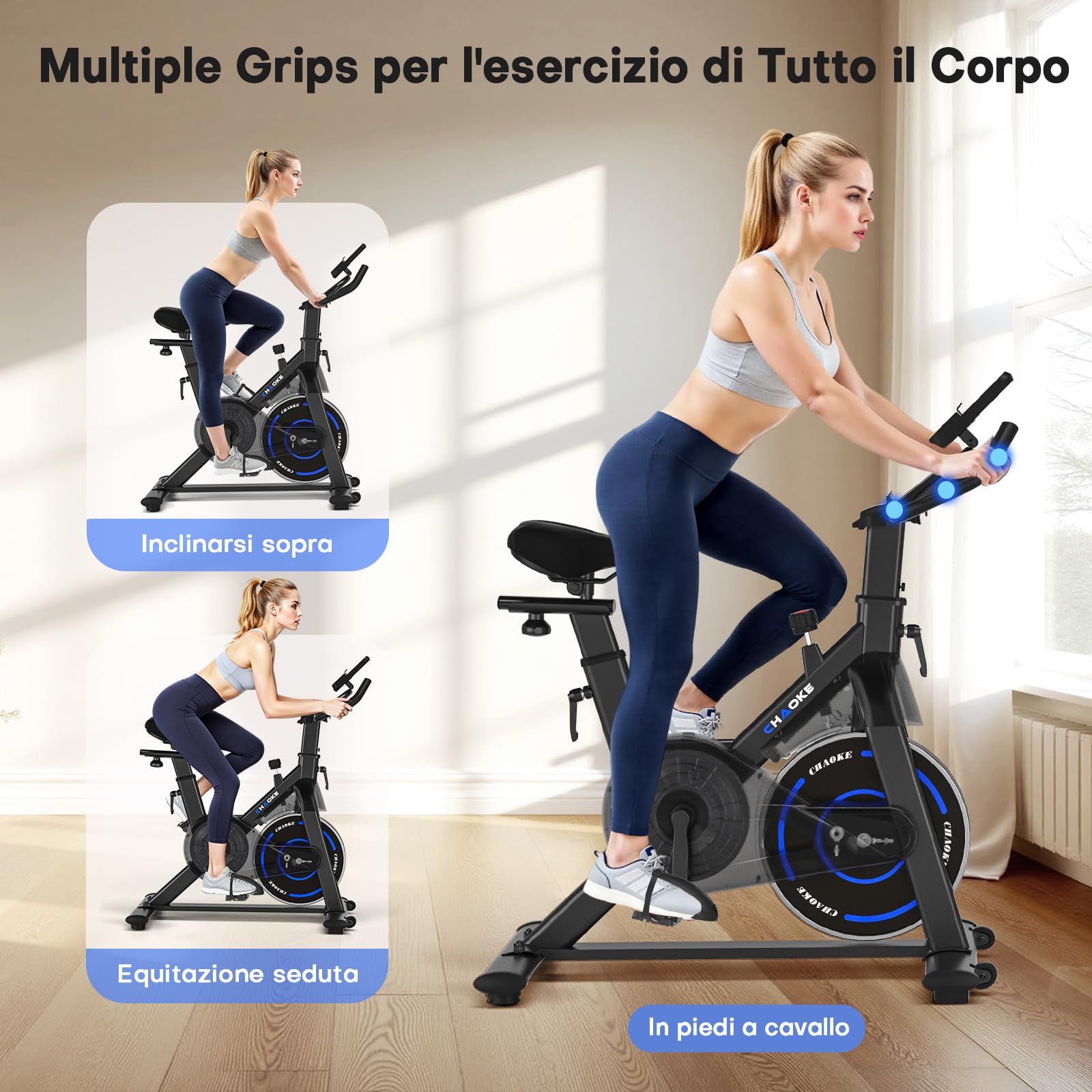CHAOKE Cyclette da Casa con App, Cyclette per Casa Magnetoresistanza ultra Silenziosa 10dB, con Applicazione, Sedile Morbido e Traspirante e Schermo LCD, Peso Massimo di 150KG Cyclette Professionale