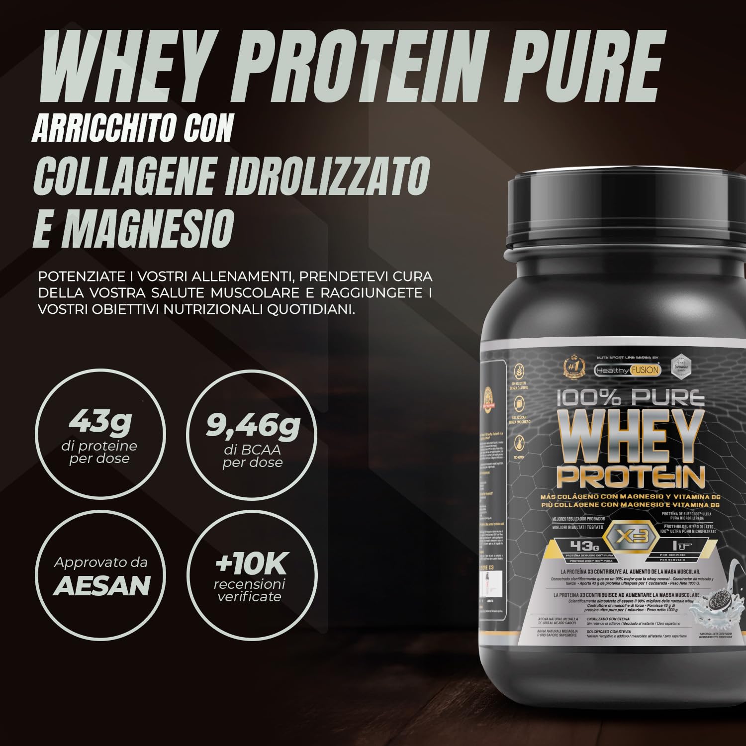 Whey Protein | Proteina Whey pura con Collagene + Magnesio | Migliora i tuoi allenamenti | Protegge e aumenta la massa muscolare | 1000g di proteina (Cioccolato)