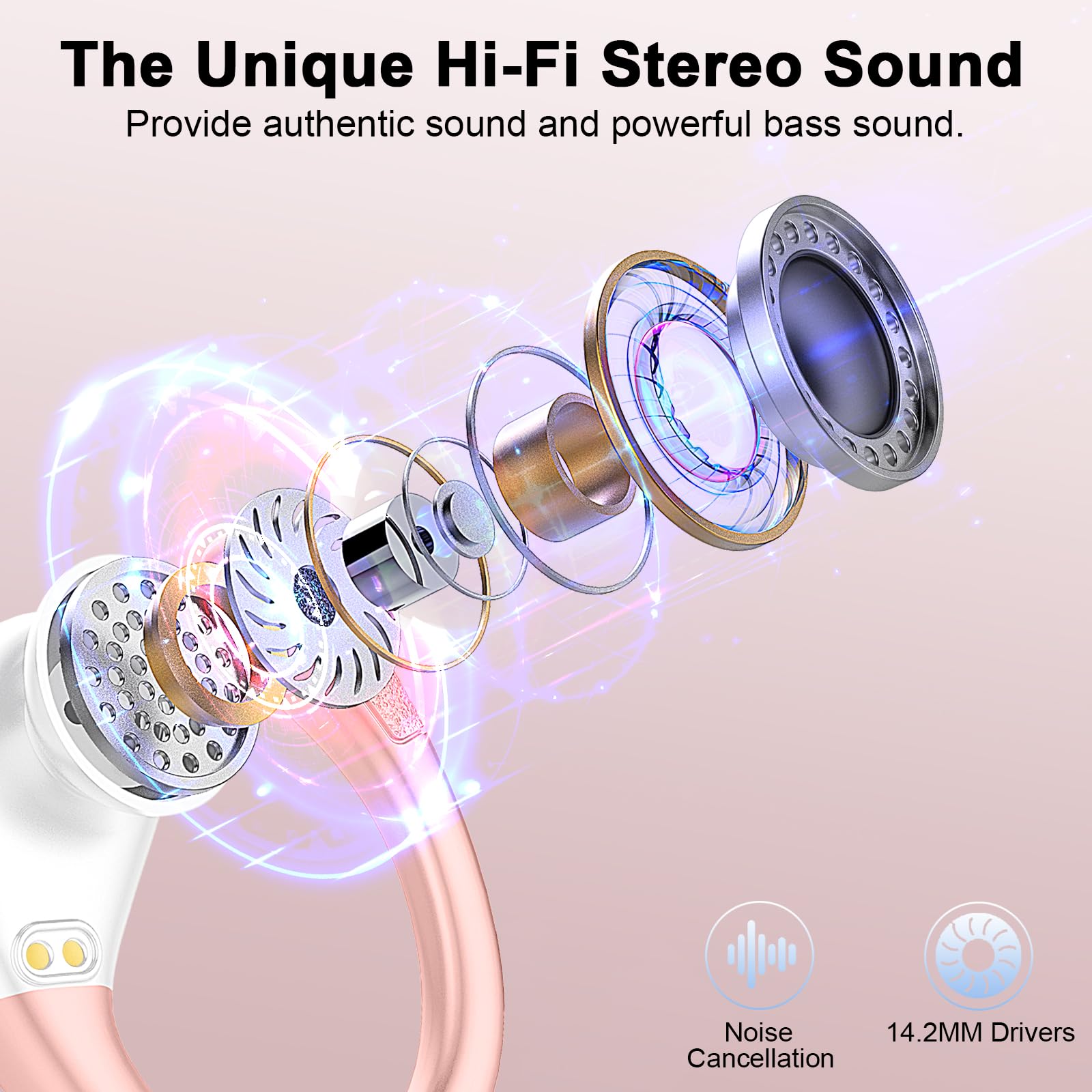 Cuffie Bluetooth 5.4 Sport, Auricolari Bluetooth 75 Ore HiFi Stereo,Cuffie Wireless Impermeabili IPX8,4 ENC Cancellazione Rumore Mic,Con Display a LED, Headphones Per Corsa e Sport Estremi, USB-C