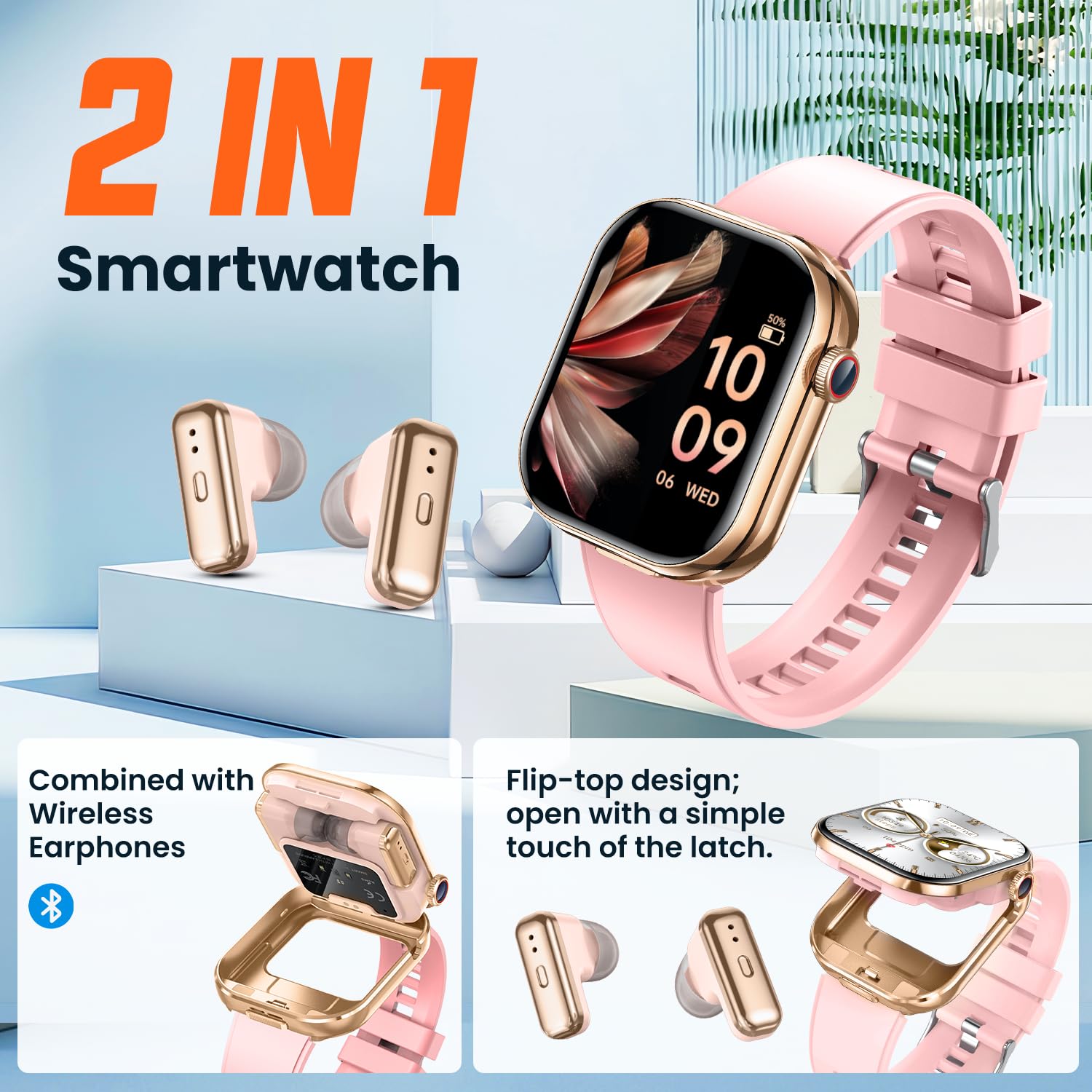Smartwatch Donna Uomo con Auricolari Bluetooth: 2.02" Orologio Smart Watch Effettua Risposta Chiamate 100 Modalità Sportive Fitness Tracker IP67 Impermeabile WhatsApp Notifice Compatibile Android iOS