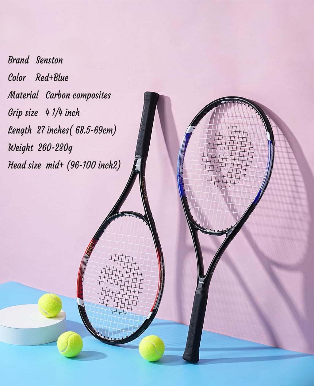 Senston Racchette da Tennis Professionali da 27" (68,5 cm), per 2 Giocatori, con copertura, overgrip da tennis, smorzatore di vibrazioni