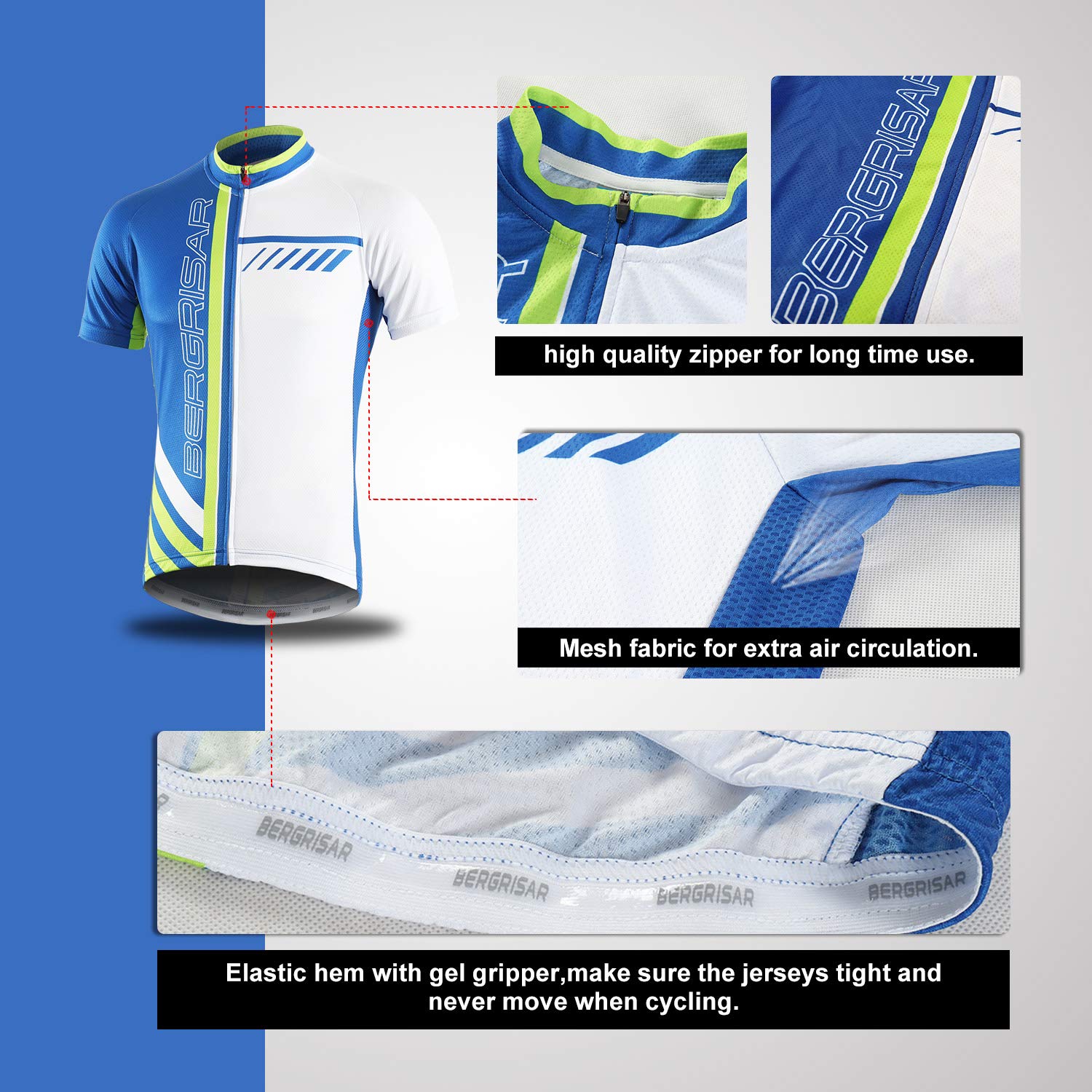 BERGRISAR Maglia da Ciclismo a Maniche Corte da Uomo, Traspirante Leggero Estiva Abbigliamento per MTB Bici