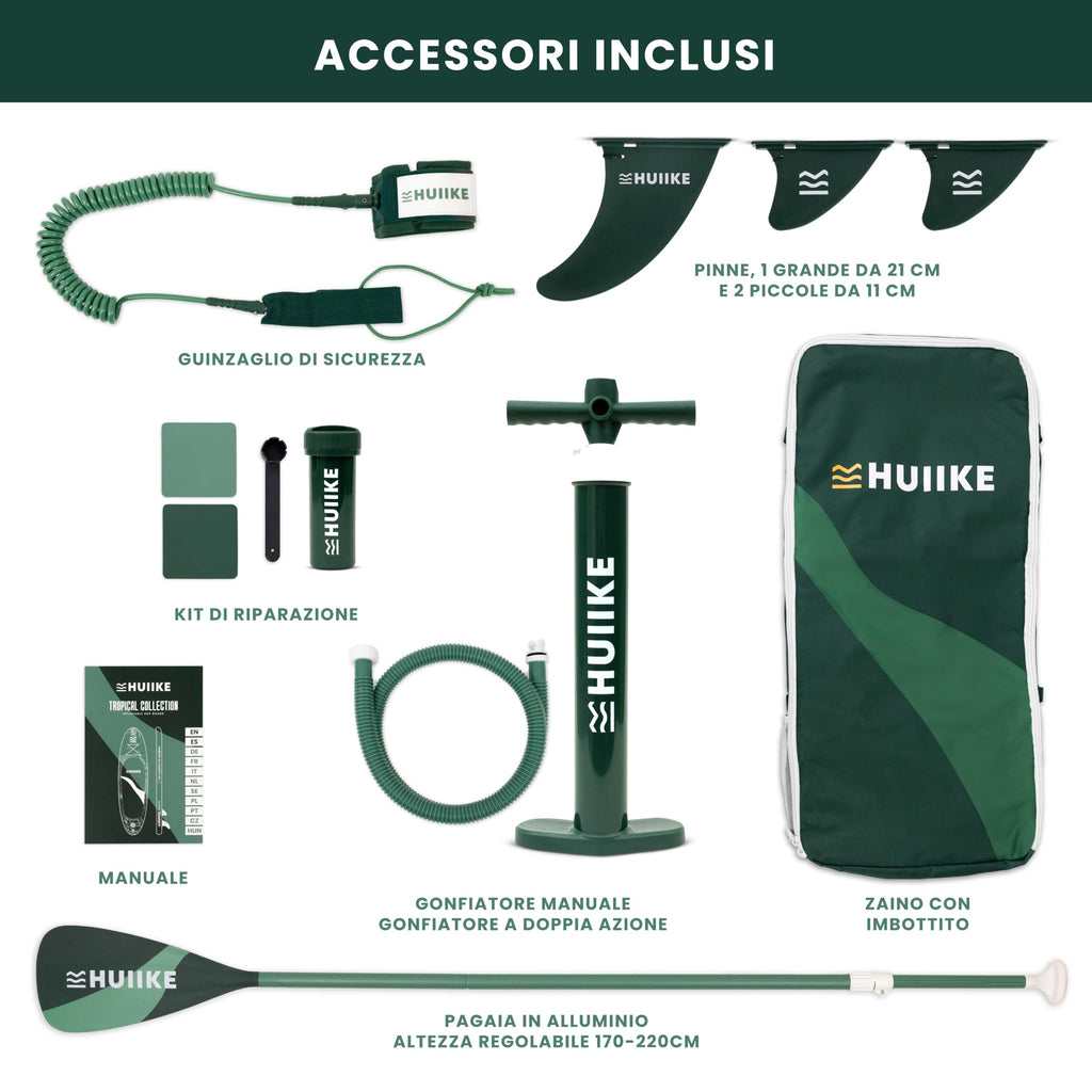 HUIIKE Tavola Sup Gonfiabile Adulti con Accessori Inclusi, Pagaia, Pinne, Pompa. Stand Up Paddle Board con Grande Stabilità e Resistenza. 305 x 84 x 15 cm, Carico Massimo 130 kg