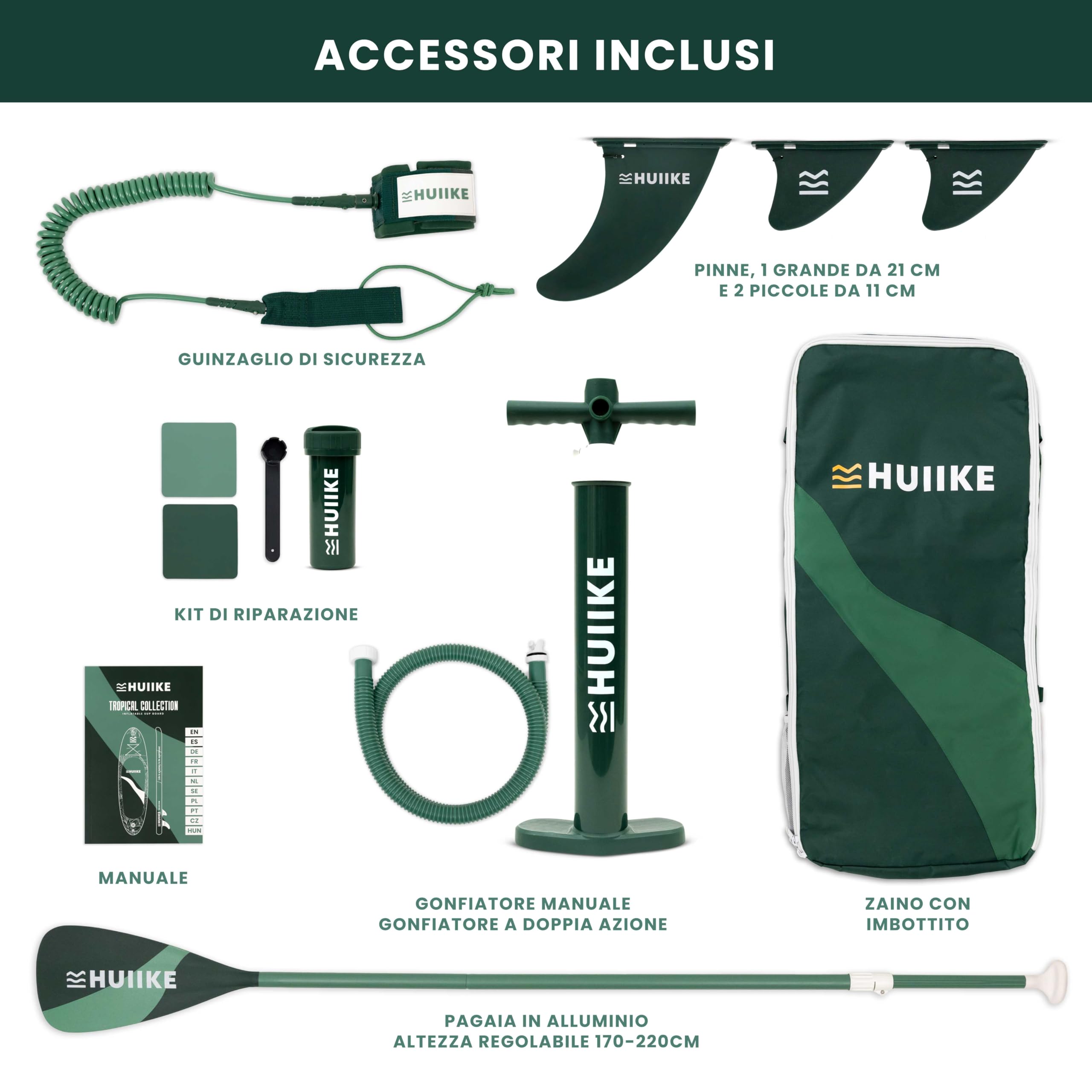 HUIIKE Tavola Sup Gonfiabile Adulti con Accessori Inclusi, Pagaia, Pinne, Pompa. Stand Up Paddle Board con Grande Stabilità e Resistenza. 305 x 84 x 15 cm, Carico Massimo 130 kg