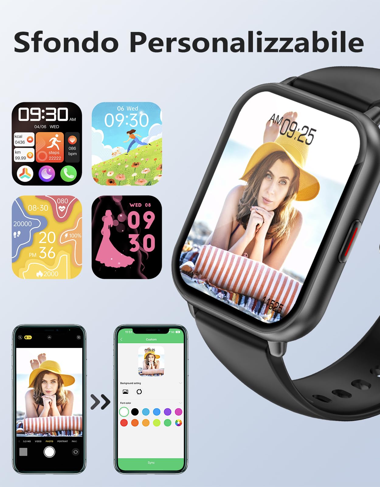 RUIMEN Smartwatch Donna Chiamate Bluetooth Musica Orologio Sportive Contapassi da Polso Cardiofrequenzimetro Saturazione Ossigeno Fitness Tracker Ciclo Mestruale Controllo Sonno per Android iOS Rosa