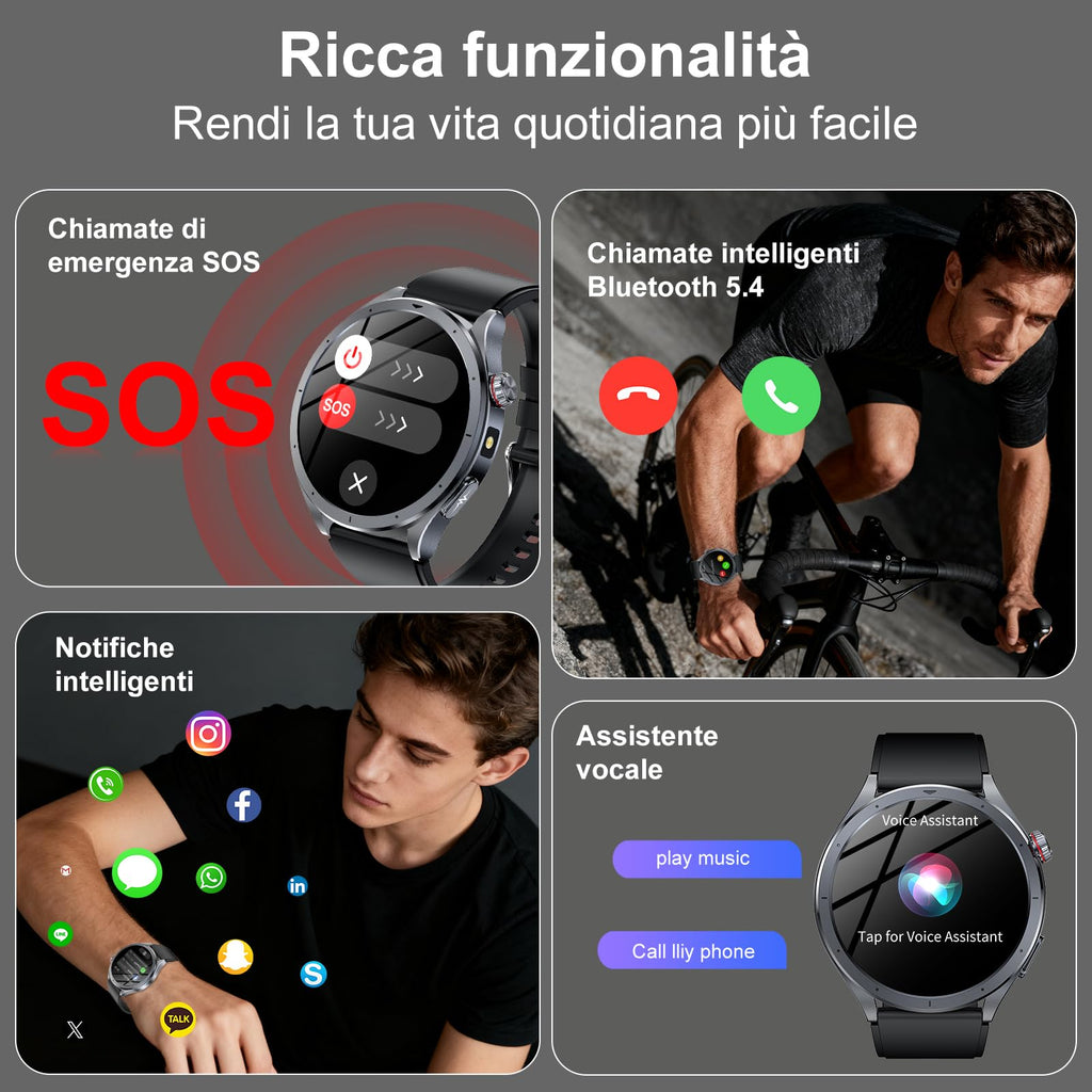 YUPENG 2026 Nuovo AI Smartwatch Uomo ChatGPT ECG/HRV/Lipidi/Acido Urico/BMI, 1.53" Orologio Fitness Chiamate/Torcia, 24H Pressione Sanguigna/Sonno/Temperatura/Cardiofrequenzimetro/SOS, Android iOS