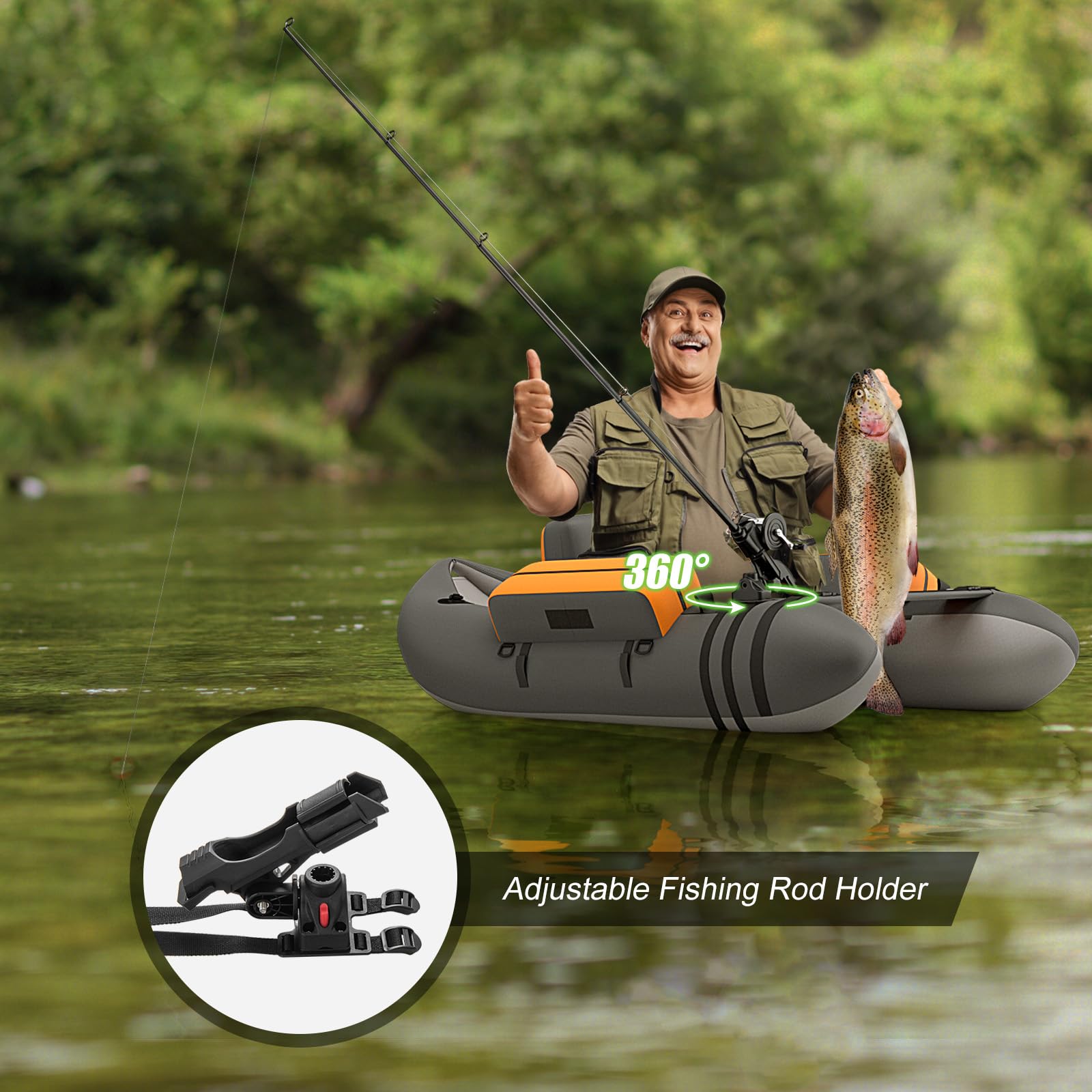 HOMASIS Gommone da Pesca per Adulti, Gommone Gonfiabile con Pinne in PP e Pagaia in Alluminio, Canotto da Pesca con Attrezzatura Completa, Portata 160 kg, 136 x 105 x 54 cm