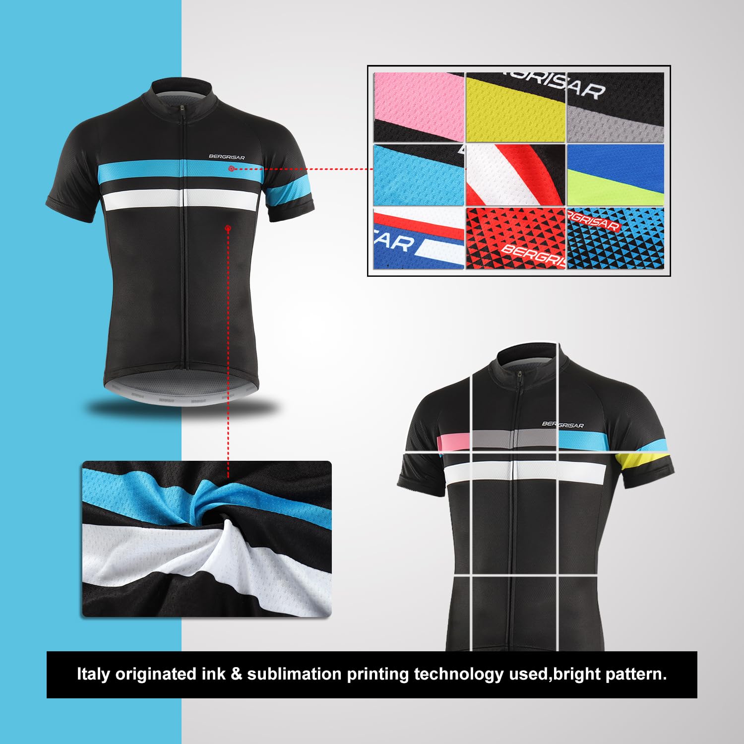 BERGRISAR Maglia da Ciclismo a Maniche Corte da Uomo, Traspirante Leggero Estiva Abbigliamento per MTB Bici