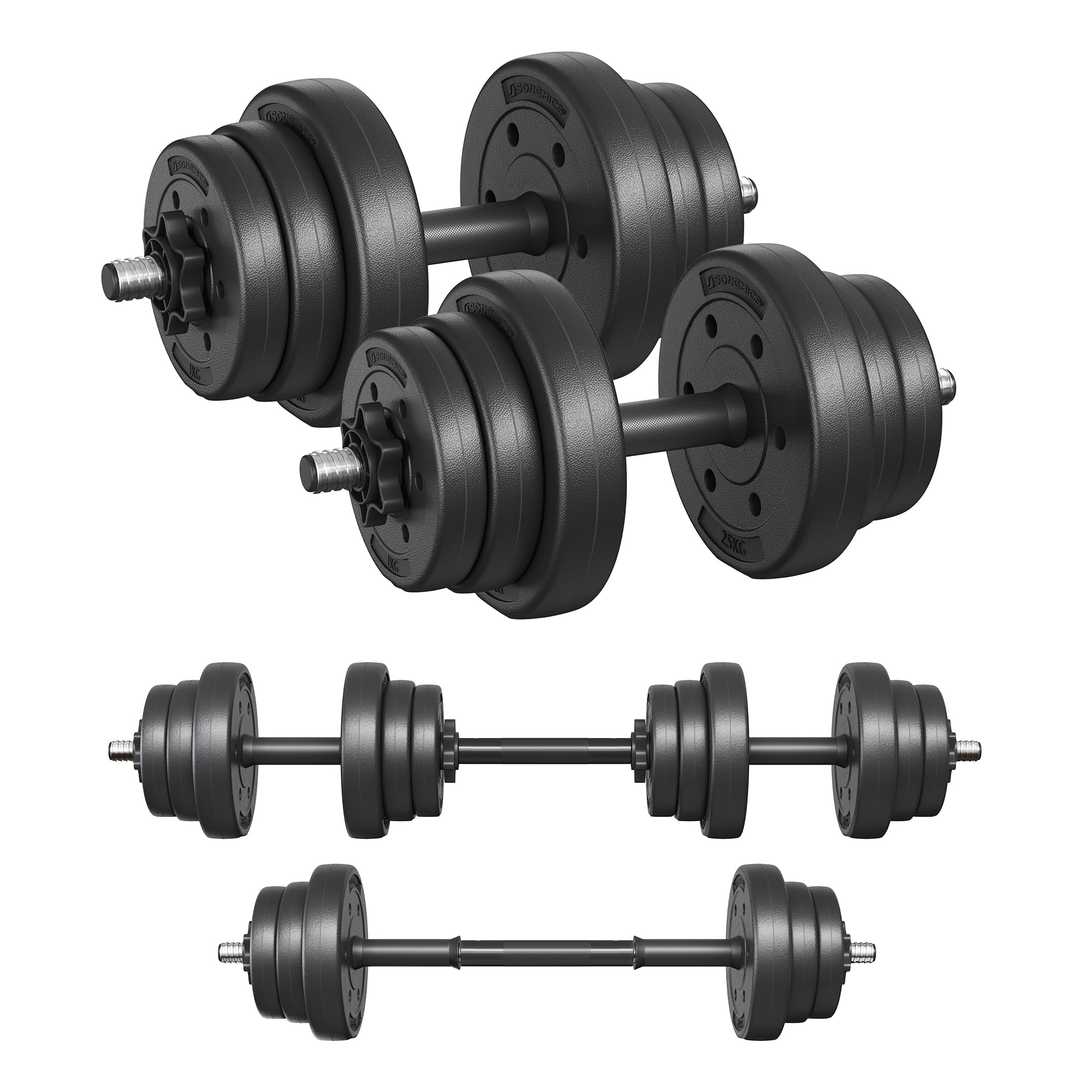 SONGMICS Manubri 2 in 1, Set di Bilanciere Corto, con Tubo di Collegamento in Acciaio, Allenamento, Fitness, Sollevamento Pesi per Casa, Palestra