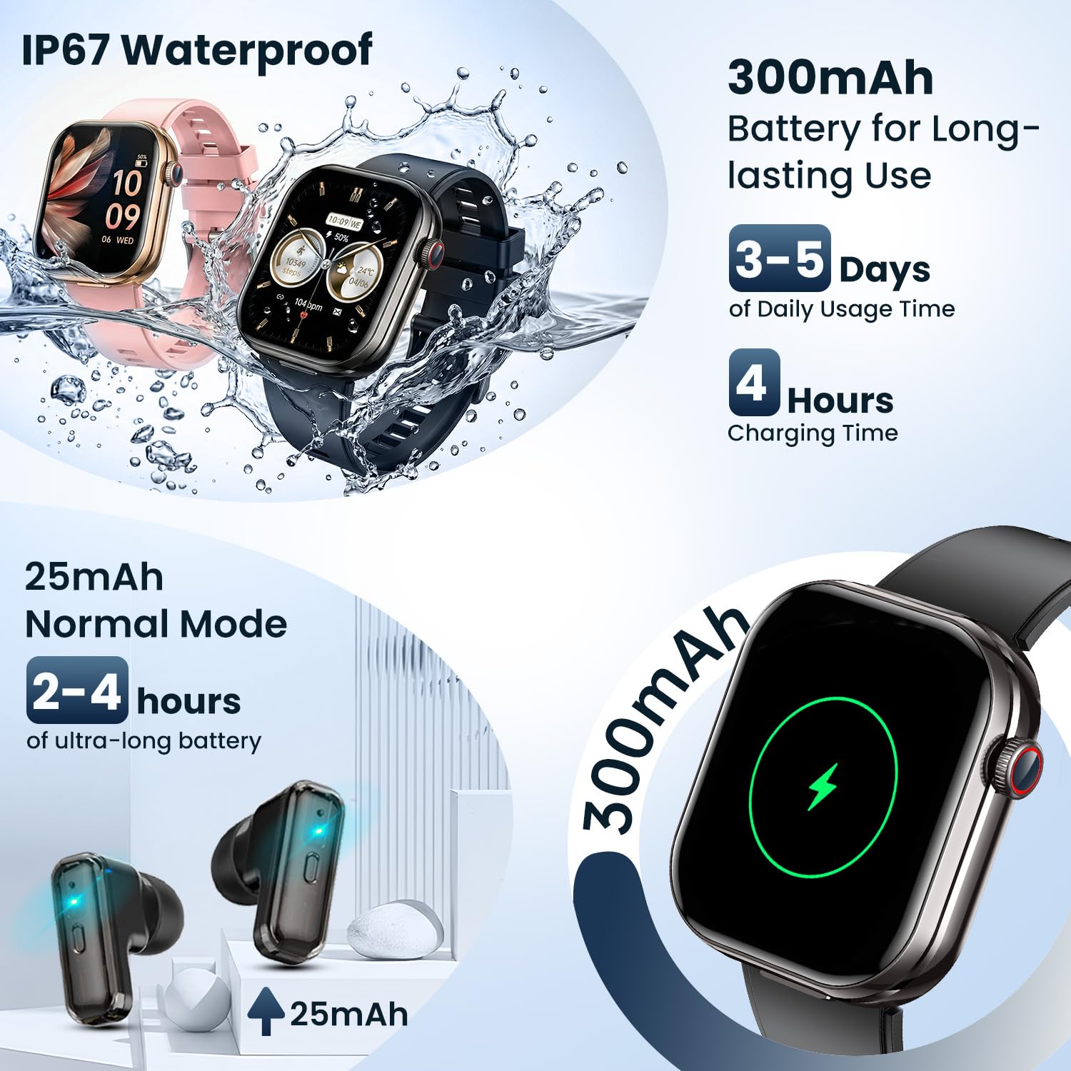 Smartwatch Donna Uomo con Auricolari Bluetooth: 2.02" Orologio Smart Watch Effettua Risposta Chiamate 100 Modalità Sportive Fitness Tracker IP67 Impermeabile WhatsApp Notifice Compatibile Android iOS