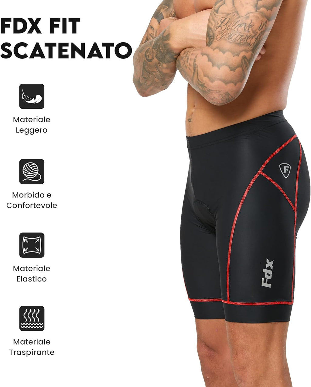 FDX Pantaloncini Ciclismo Uomo Imbottiti 3D, Intimo MTB Traspirante e Asciugatura Rapida, Antiscivolo, Shorts Bici da