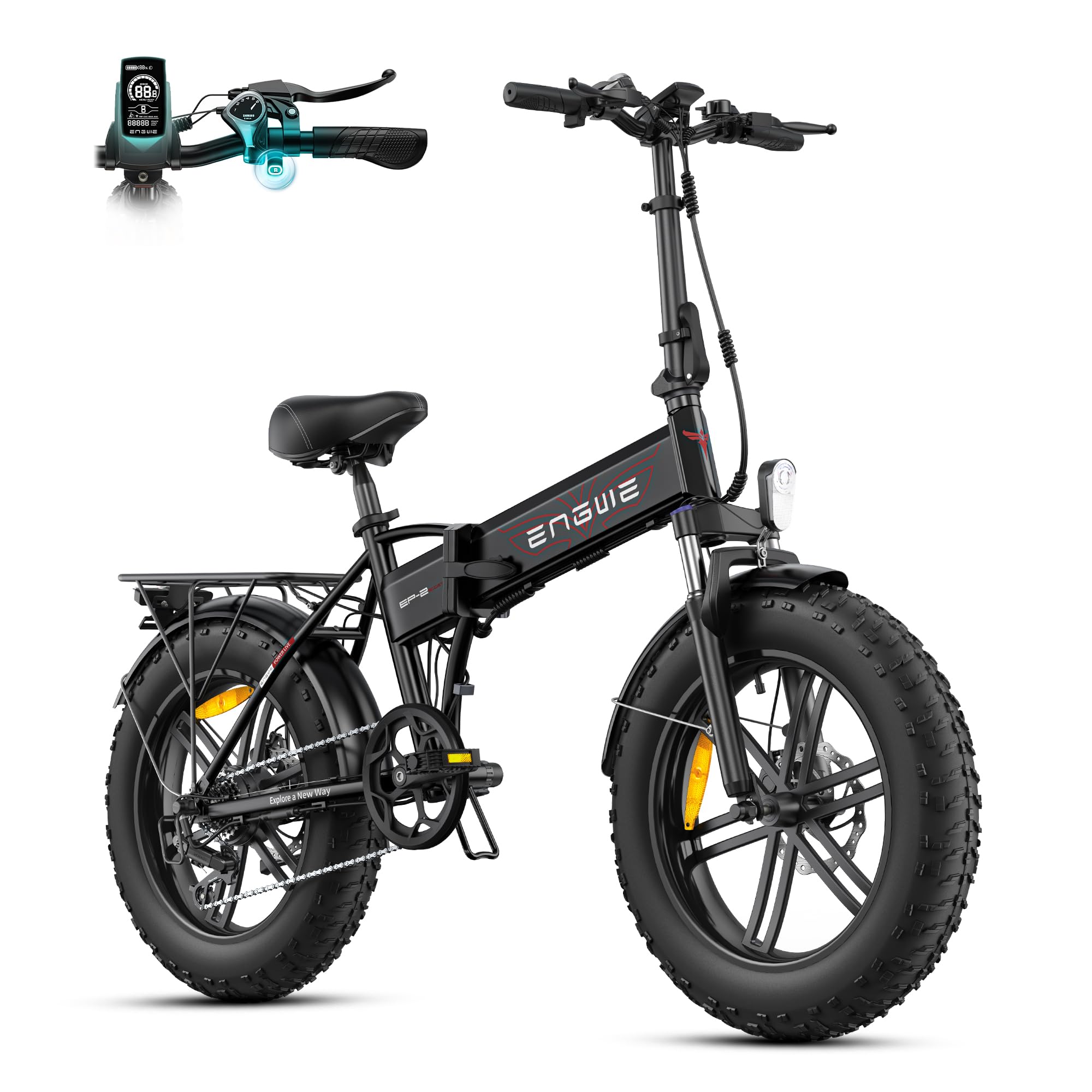 ENGWE Bici Elettrica Pieghevole, Bicicletta Elettrica da 48V 13Ah Batteria Rimovibile, Autonomia di 50-120 km E-bike，20"×4.0" Fat Tire 7 Velocità ebike da per Ogni Terreno, EP-2 BOOST