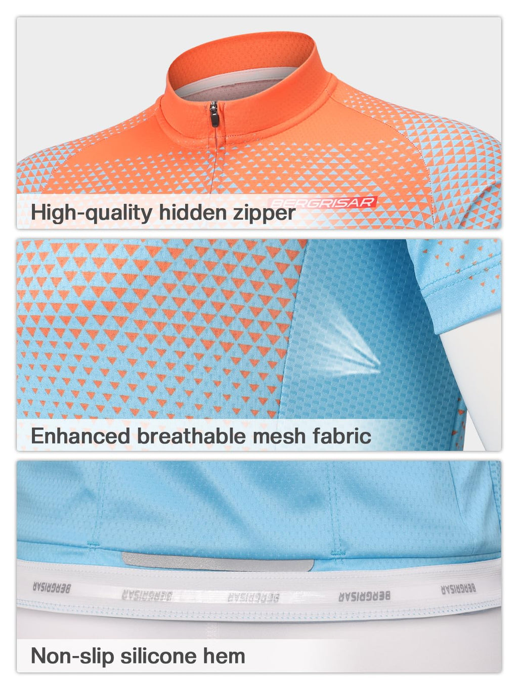 BERGRISAR Maglia da Ciclismo a Maniche Corte da Uomo, Traspirante Leggero Estiva Abbigliamento per MTB Bici