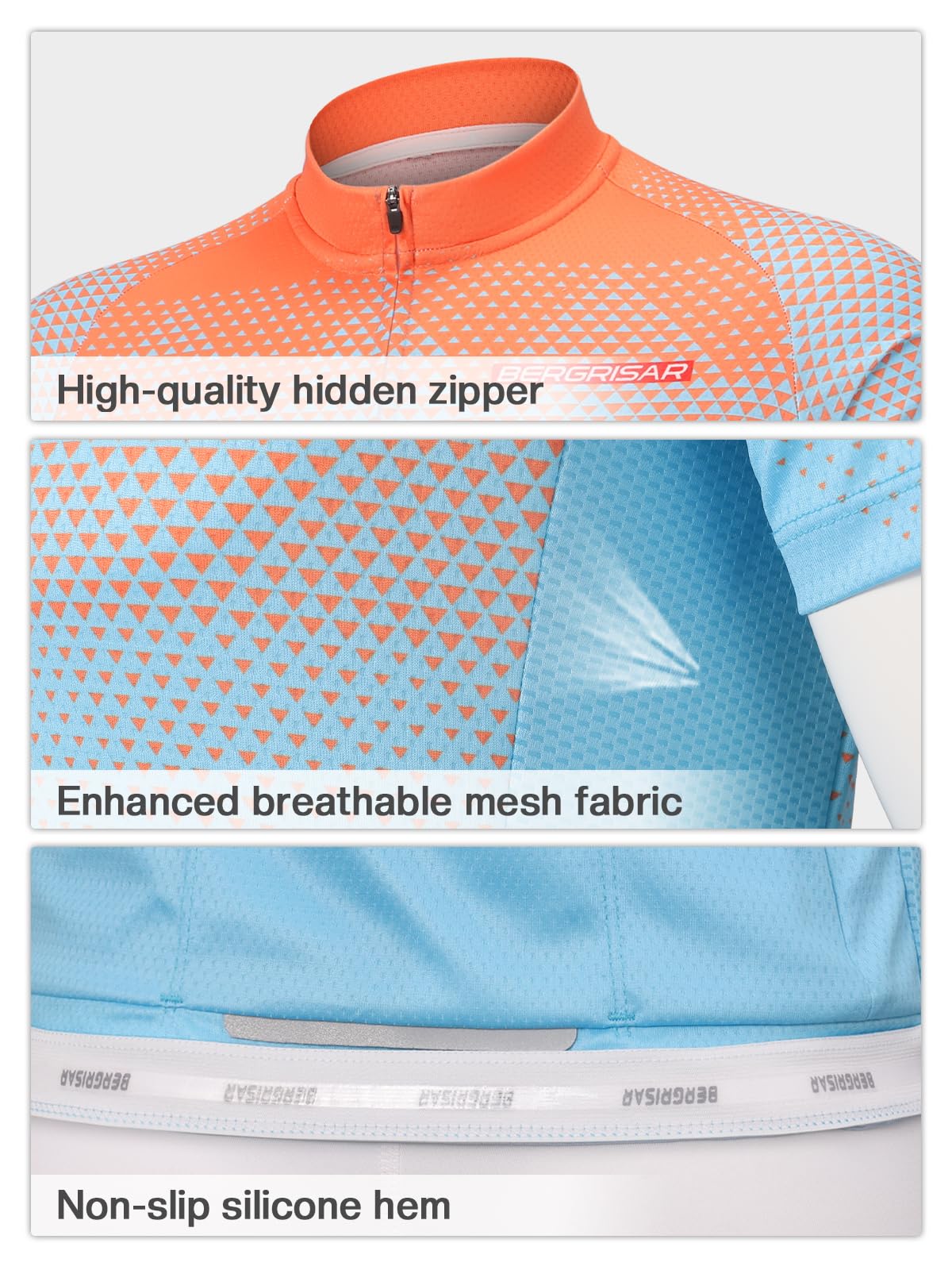 BERGRISAR Maglia da Ciclismo a Maniche Corte da Uomo, Traspirante Leggero Estiva Abbigliamento per MTB Bici
