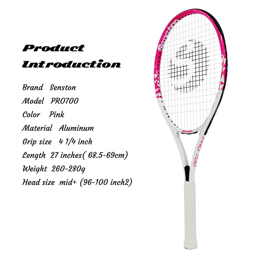 Senston Racchetta da Tennis da 27'', Racchette Tennis con Borsa, Grip da Tennis, Smorzatore di Vibrazioni, Presa e Controllo Eccellenti