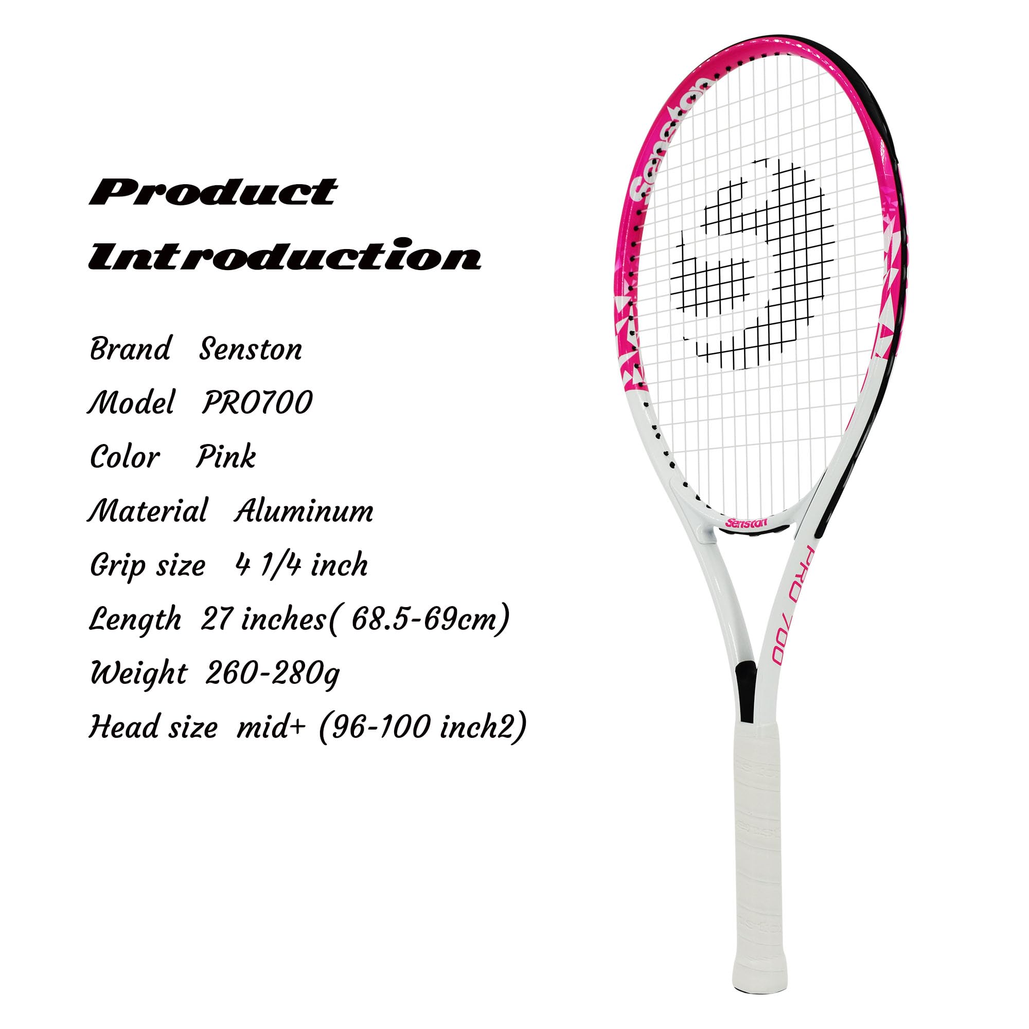 Senston Racchetta da Tennis da 27'', Racchette Tennis con Borsa, Grip da Tennis, Smorzatore di Vibrazioni, Presa e Controllo Eccellenti