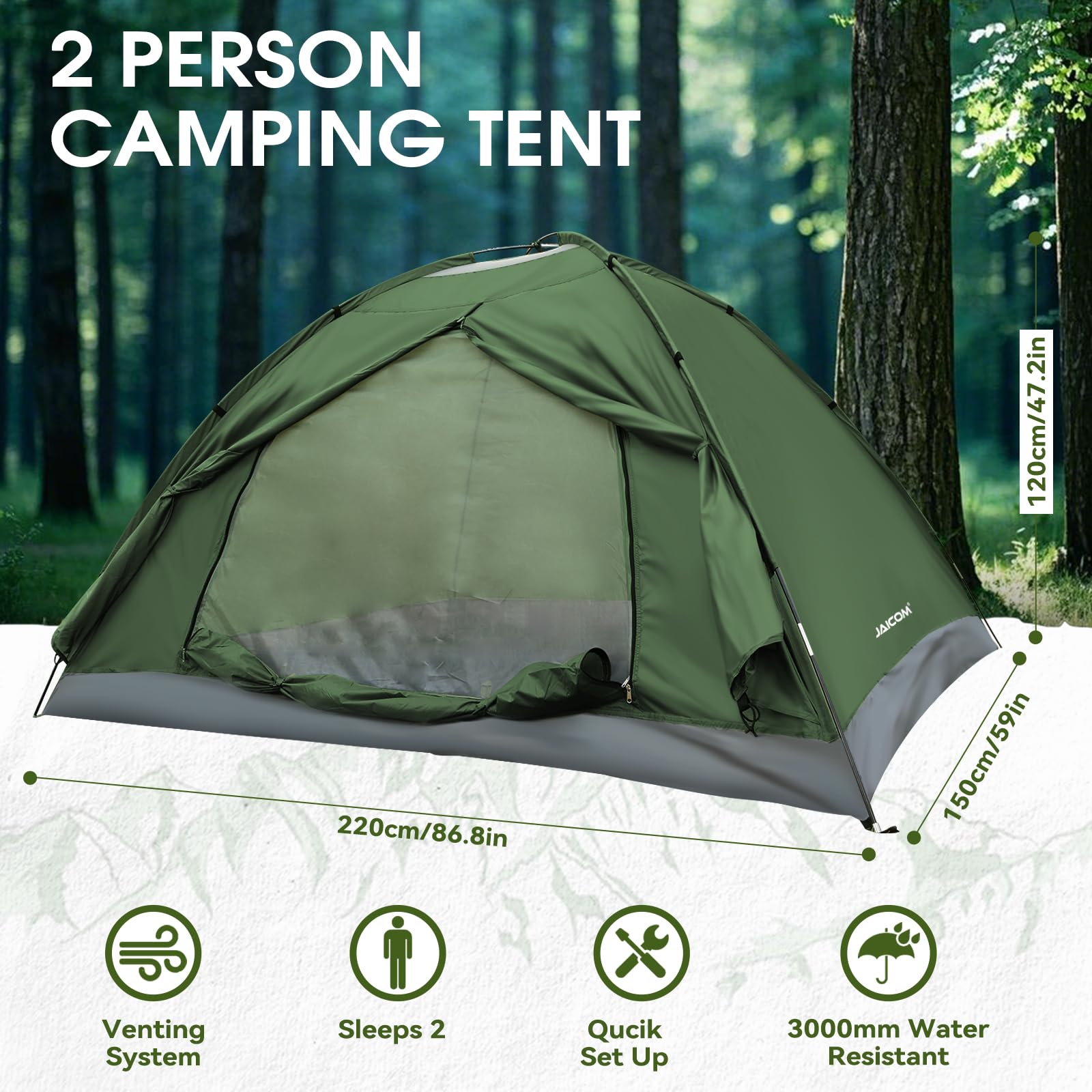 JAICOM Tenda da Campeggio per 1-4 Persone, Ultraleggera Impermeabile Tende igloo Tenda Campeggio per 3-4 Stagioni, Facile da installare, Ideale per Campeggio, Trekking, Spiaggia, Arrampicata
