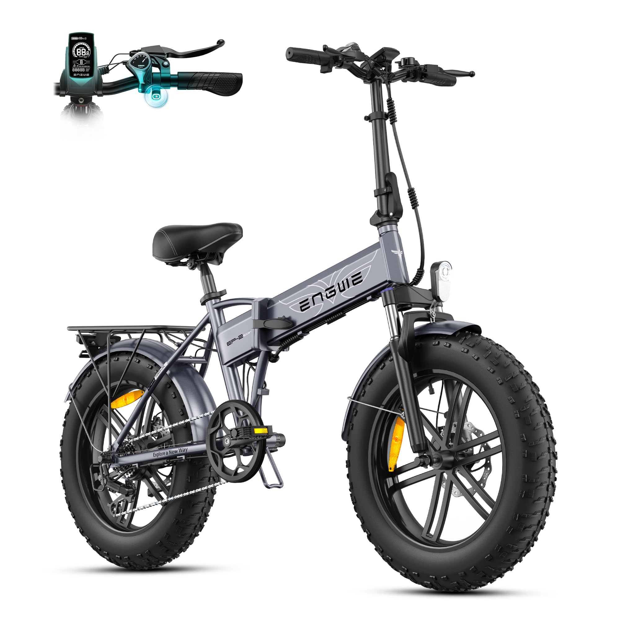 ENGWE Bici Elettrica Pieghevole, Bicicletta Elettrica da 48V 13Ah Batteria Rimovibile, Autonomia di 50-120 km E-bike，20"×4.0" Fat Tire 7 Velocità ebike da per Ogni Terreno, EP-2 BOOST