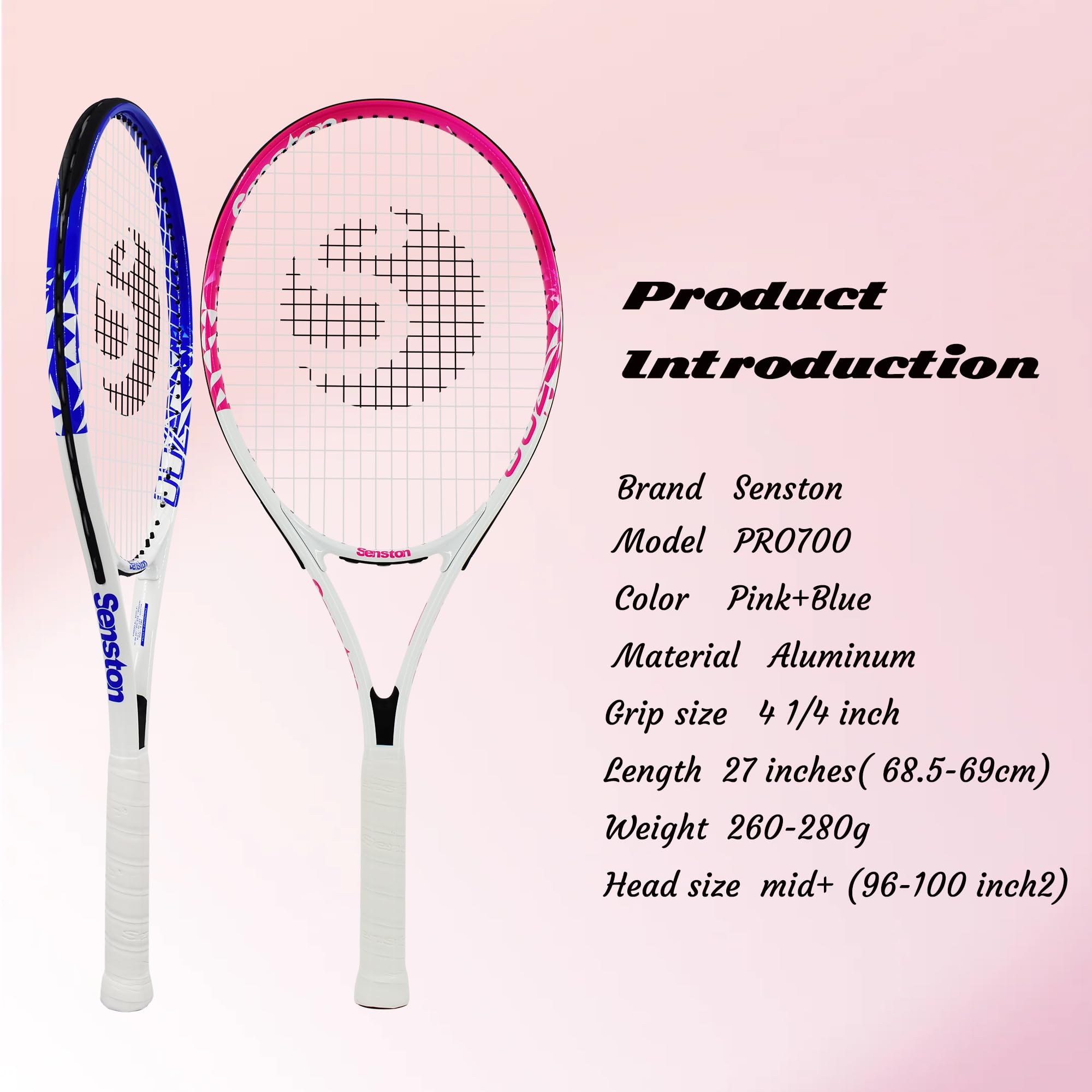 Senston Racchette da Tennis Professionali da 27" (68,5 cm), per 2 Giocatori, con copertura, overgrip da tennis, smorzatore di vibrazioni