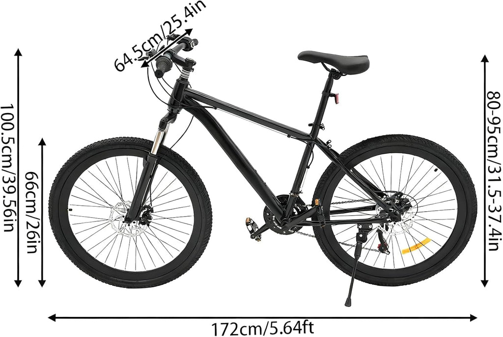Mountain bike Hardtail 26 pollici bicicletta per adulti con freni a disco a 21 marce, forcella ammortizzata, telaio in acciaio robusto e luci a LED per adulti e ragazzi a partire dai 12 anni
