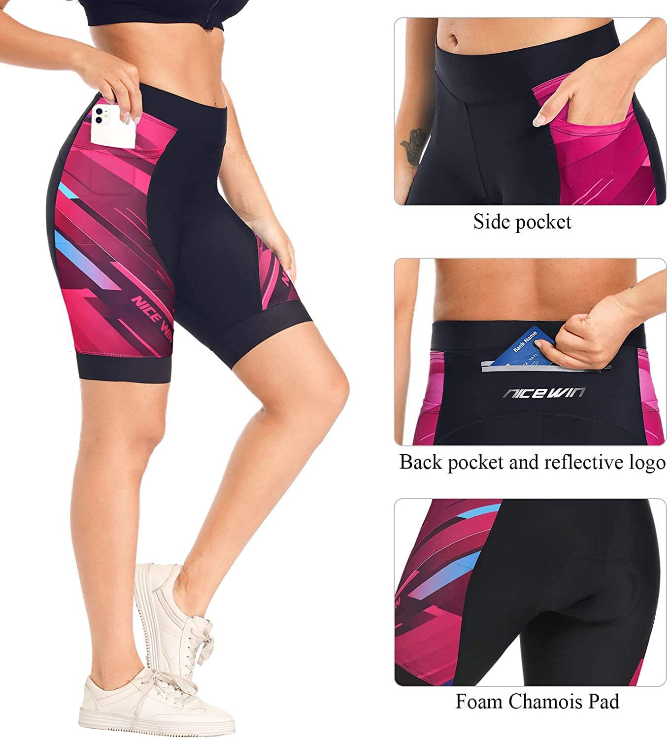 NICEWIN Pantaloncini da Ciclismo Donna Pantaloni Bici Sportivi 3D Gel Imbottiti Asciugatura Rapida per MTB Mutande Bicicletta