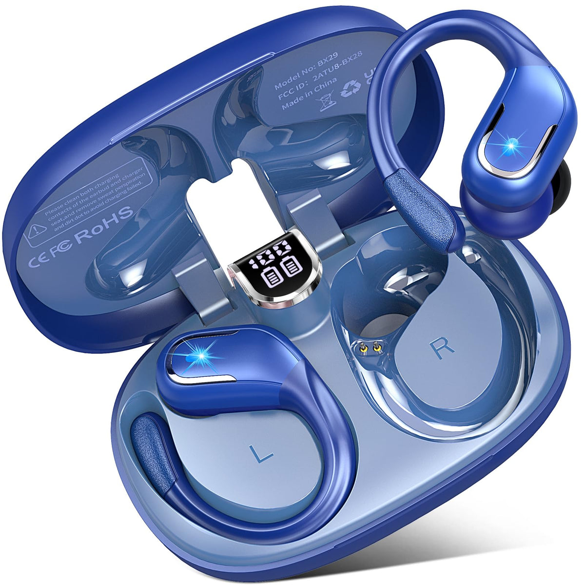 Cuffie Bluetooth 5.4 Sport, Auricolari Bluetooth 75 Ore HiFi Stereo,Cuffie Wireless Impermeabili IPX8,4 ENC Cancellazione Rumore Mic,Con Display a LED, Headphones Per Corsa e Sport Estremi, USB-C