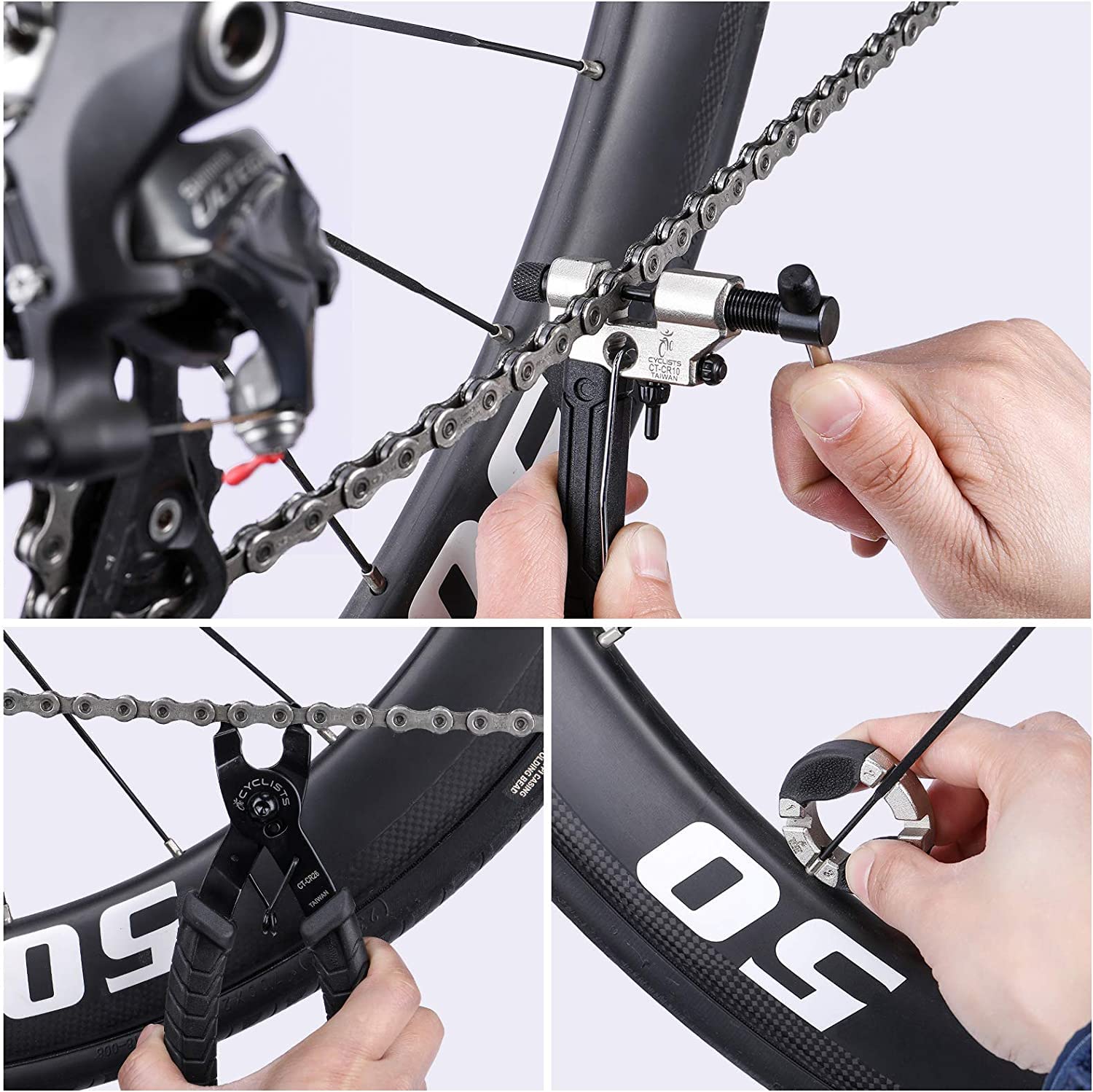 cyclists Kit di Riparazione Bici Portatile, Valigetta Attrezzi per Riparazioni Catene e Pneumatici, Set Completo di Attrezzi per Bici con Custodia per Trasporto