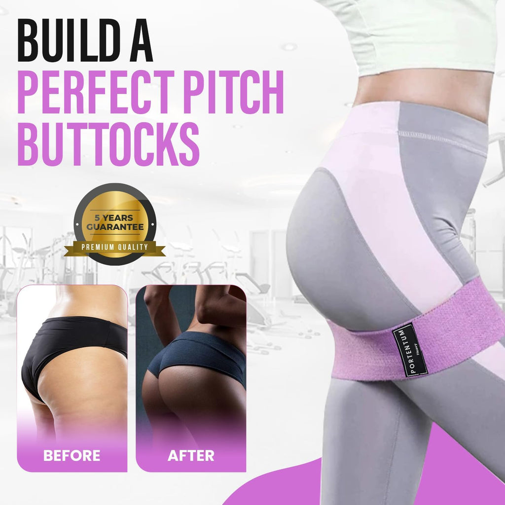 PORTENTUM Élastiques de fitness, lot de 3 bandes élastiques de fitness antidérapantes en tissu. 3 niveaux de résistance pour le Crossfit, le Yoga, les fessiers et d'autres sports, et sac de rangement