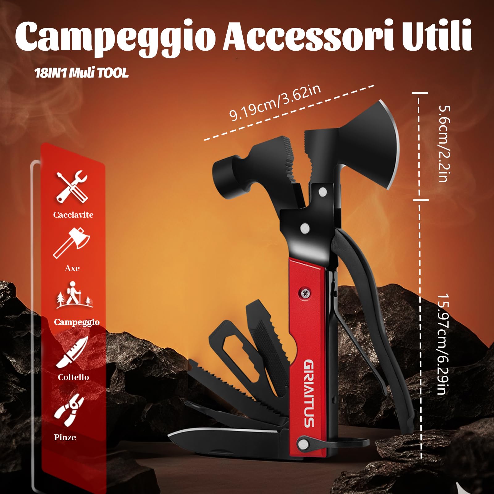 Campeggio Accessori Utili 16in1 Multitool Ascia Sopravvivenza Idee Regalo Uomo Regali Natale con Coltello Martello Pinze Seghetto Cacciavite