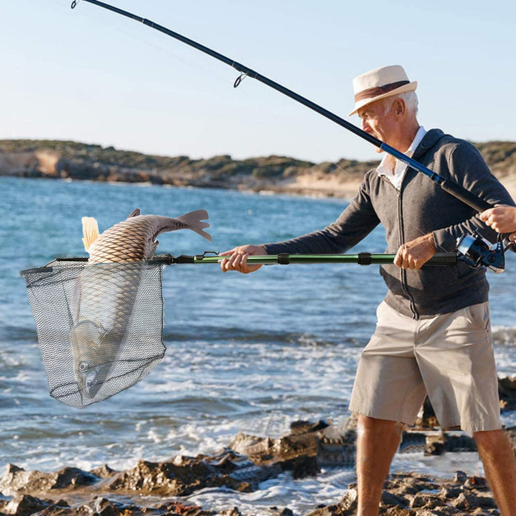 Retino da Pesca Pieghevole Estensibile,1,9m Guadino per Pesca Telescopico,Alluminio Manico Estendi la Lunghezza,Triangolare,per pesca di uccelli,acquario,oggetti galleggianti per stagni,trota carpa