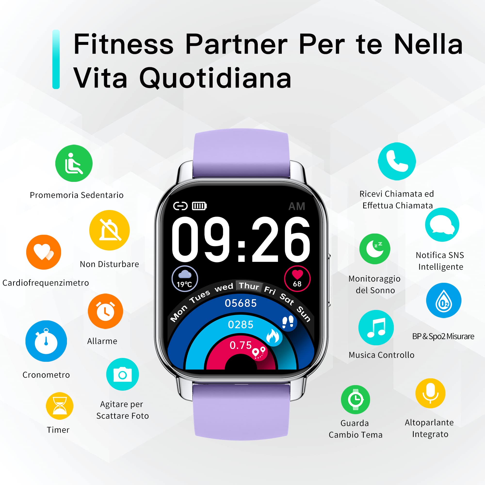Popglory Smartwatch Uomo Donna Chiamate e Whatsapp, AI Orologio Contapassi 100+ Sports, Assistente, Salute 24/7, Pressione Sanguigna, Cardiofrequenzimetro, SpO2 Sonno, 2 Cinturini per Android iOS