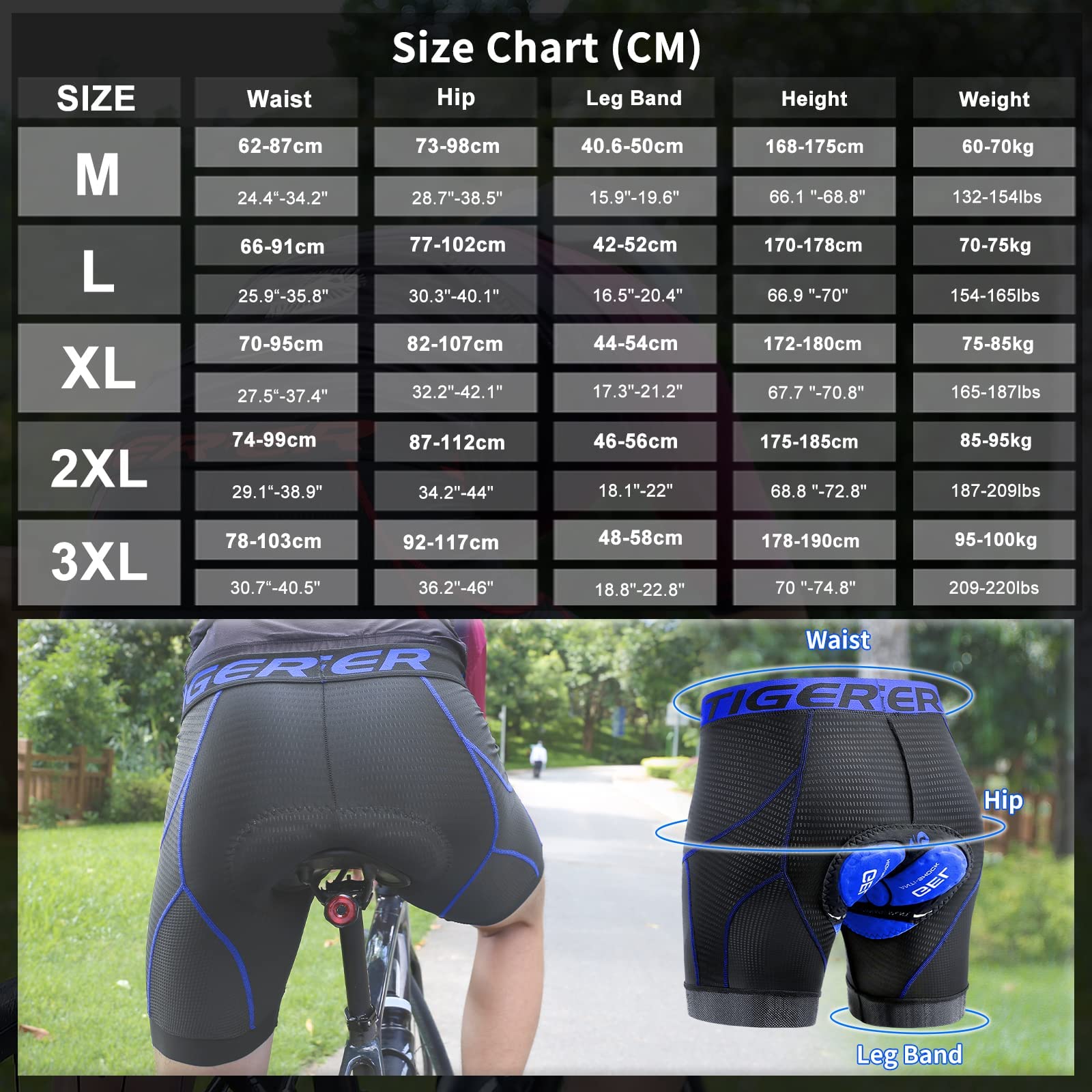 X-TIGER Cuissard cycliste homme avec rembourrage gel 5D respirant sous-vêtement caleçon de cyclisme pour vélo